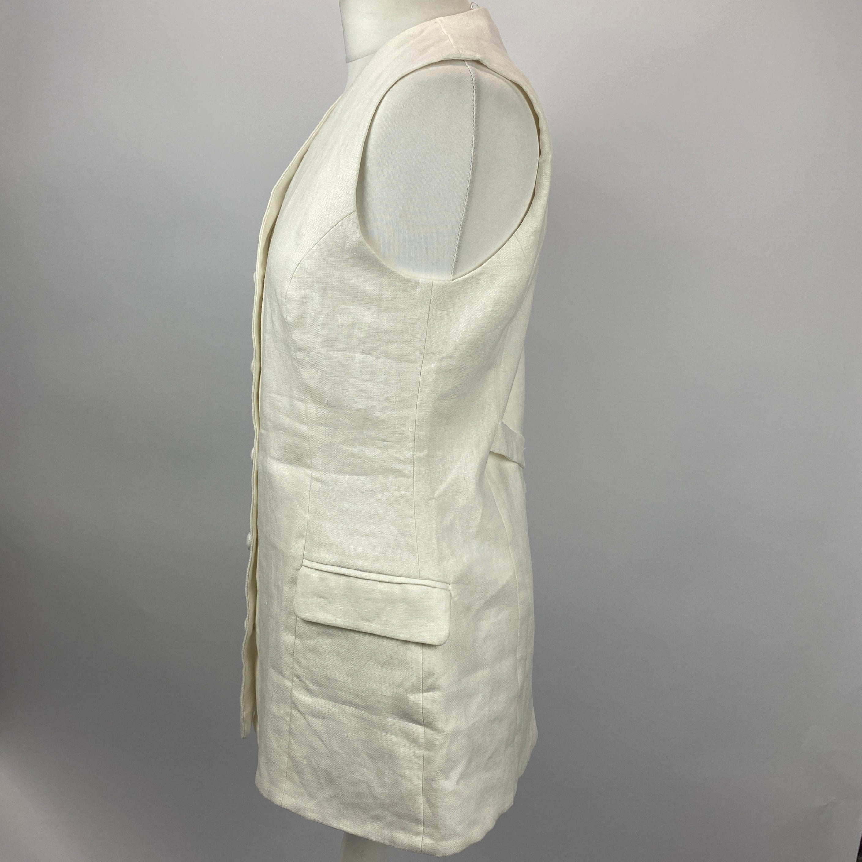 Faithfull New £333 Ivory Linen Longline Waistcoat M