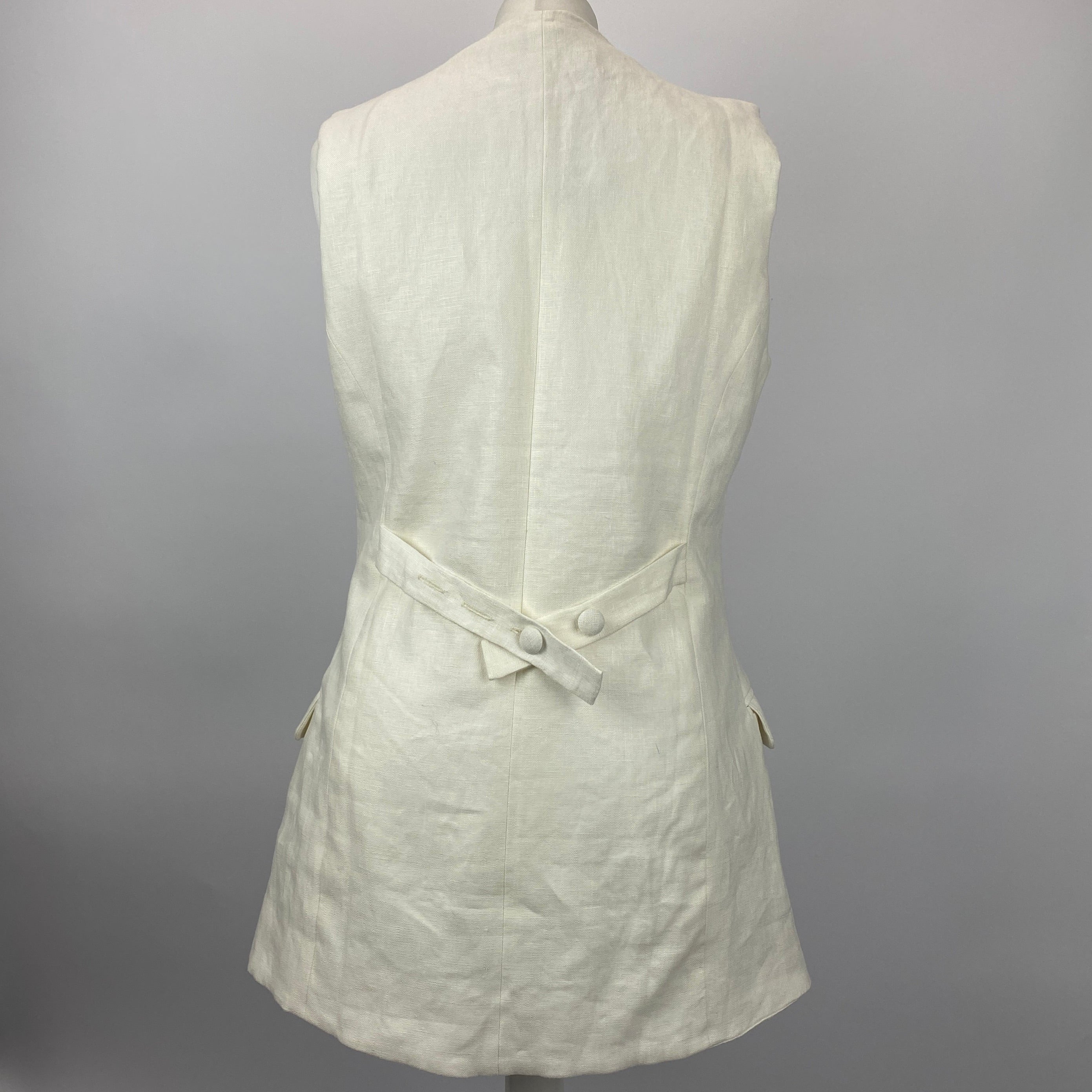 Faithfull New £333 Ivory Linen Longline Waistcoat M