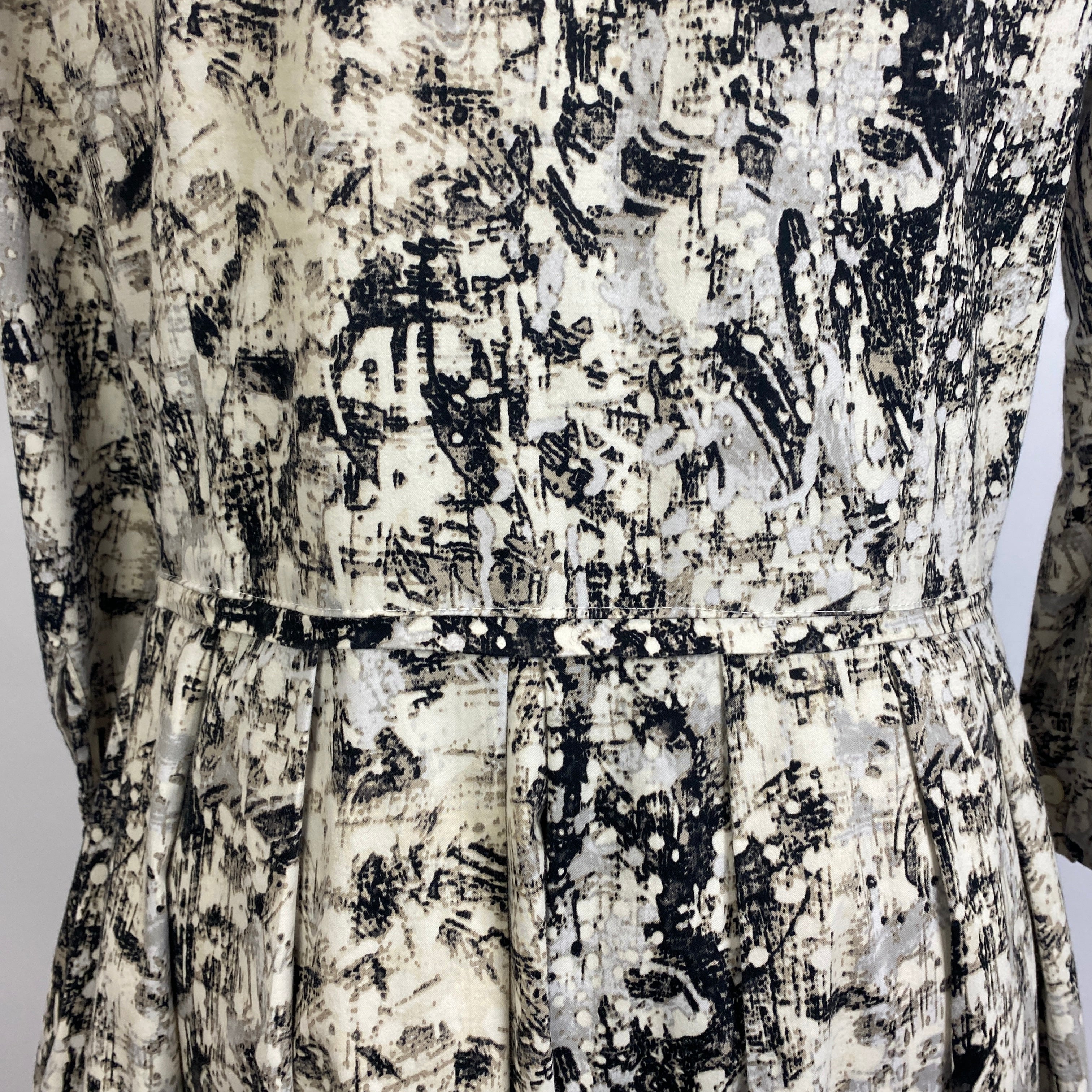 Samantha Sung Cream & Black Print Stretch Cotton Shirtdress M
