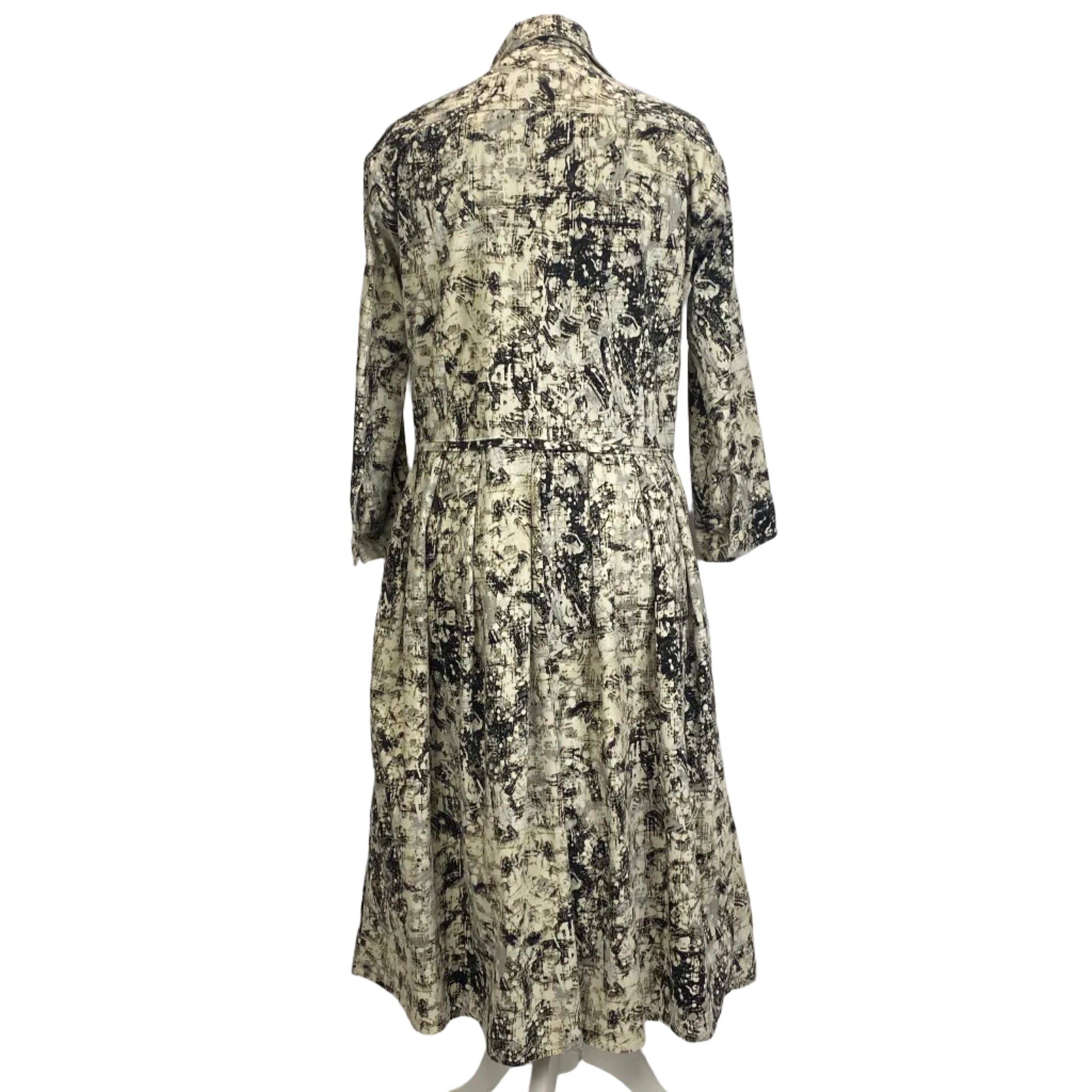 Samantha Sung Cream & Black Print Stretch Cotton Shirtdress M