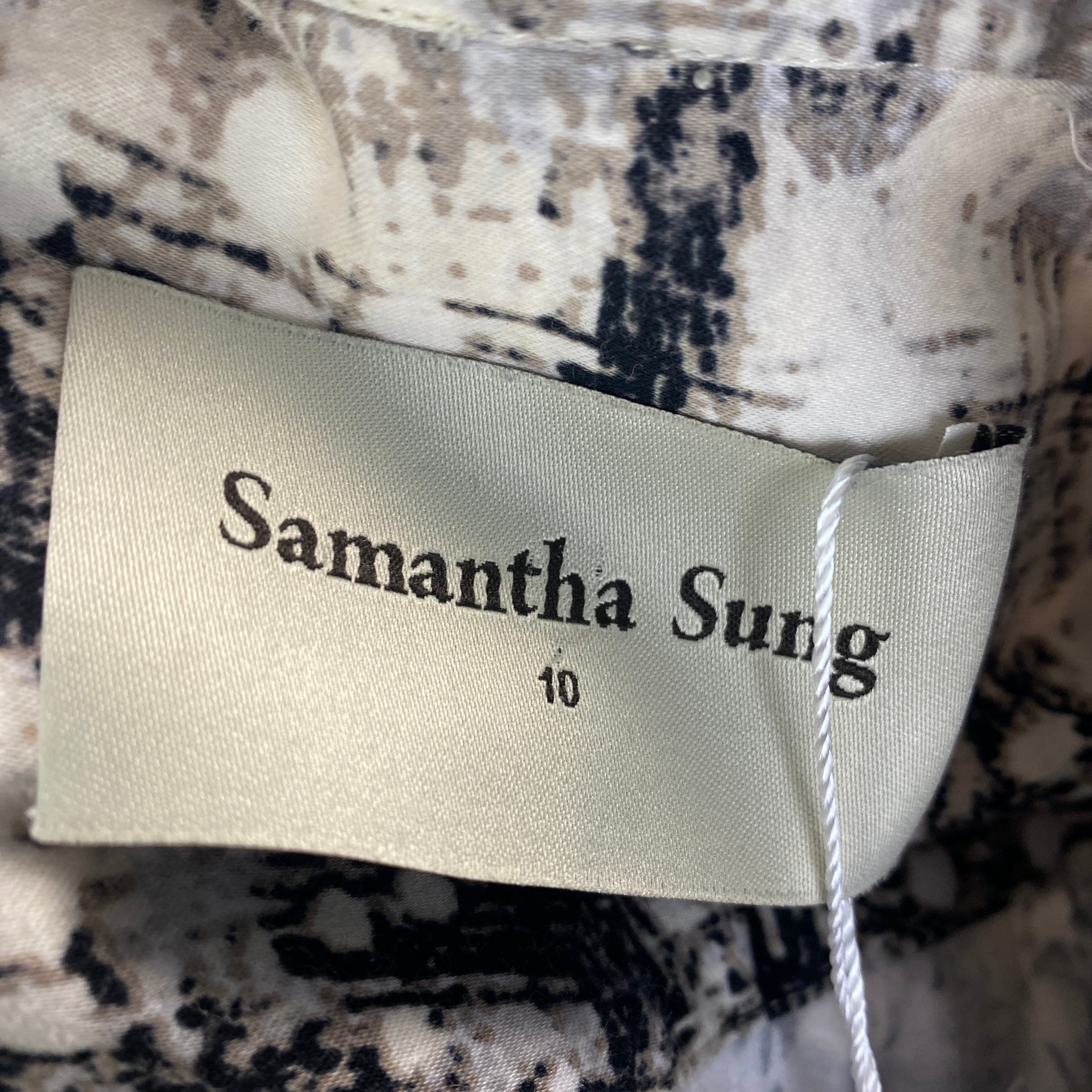 Samantha Sung Cream & Black Print Stretch Cotton Shirtdress M