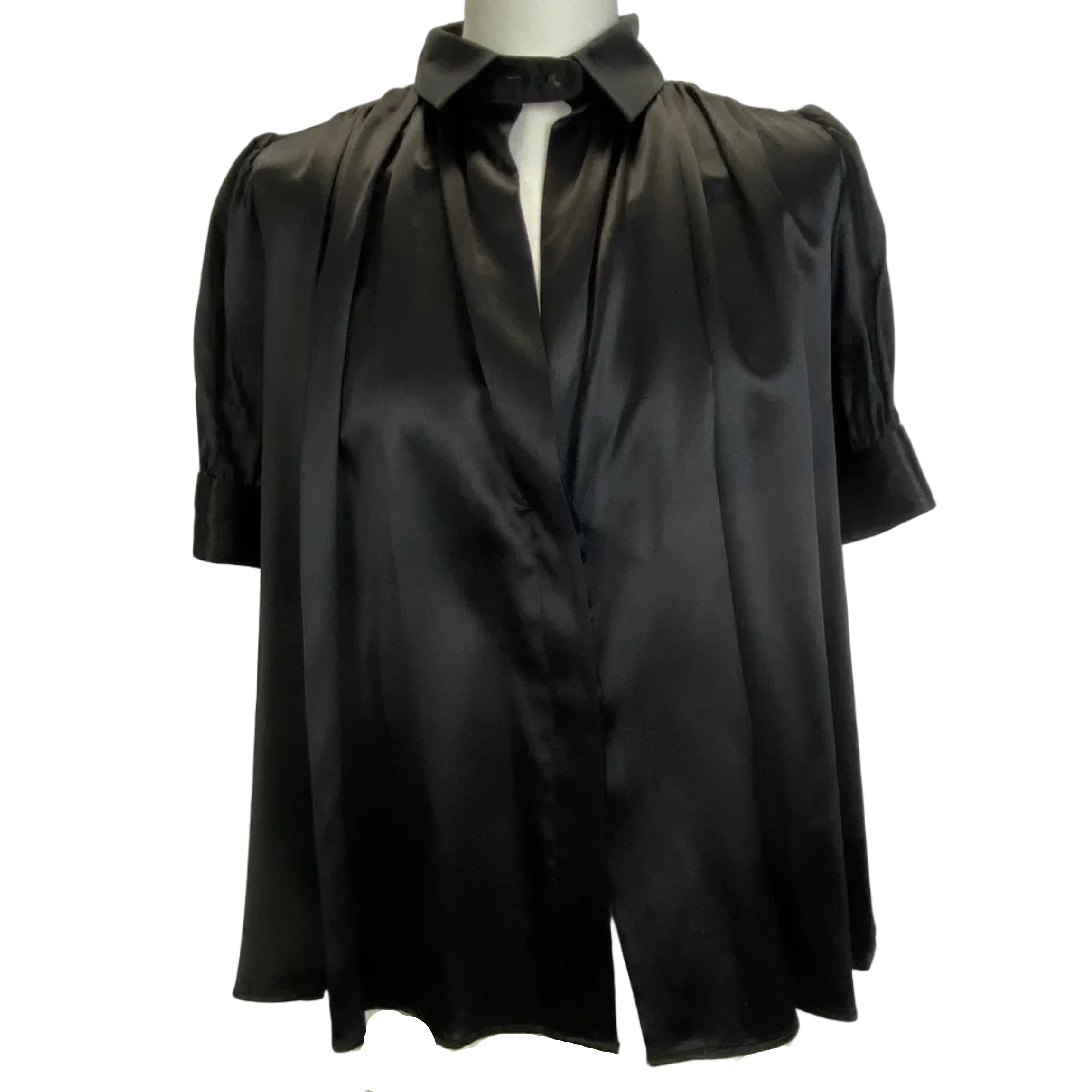 Noir Black Silk Satin Swing Shirt S