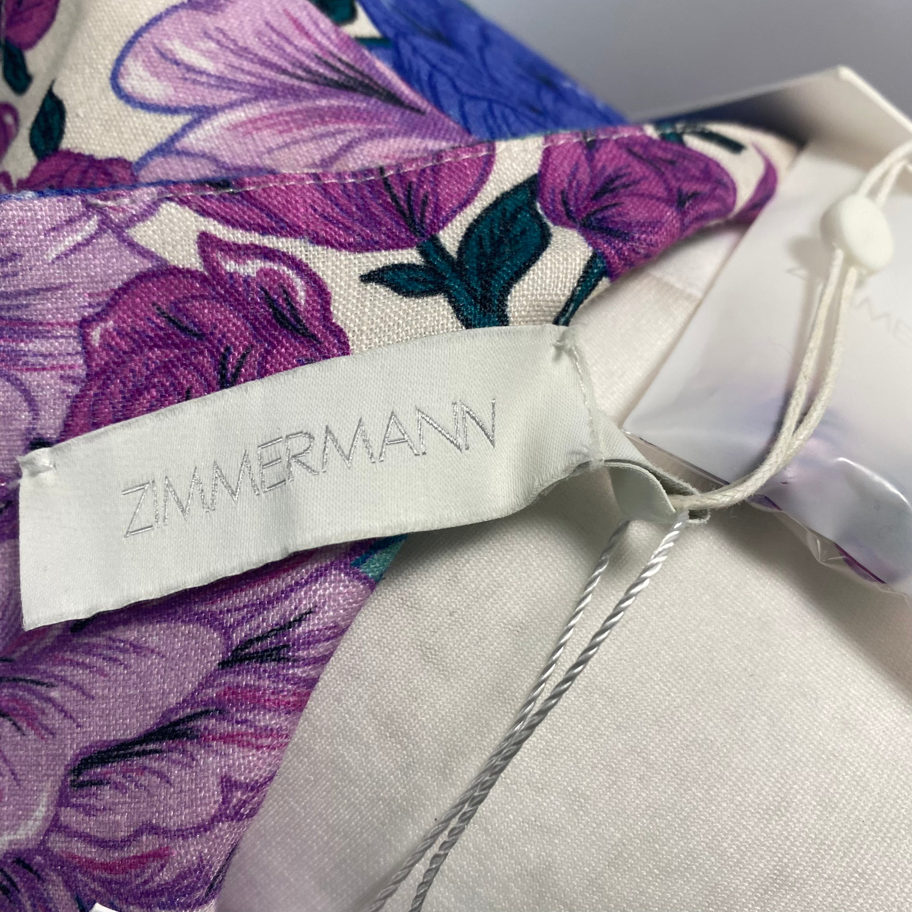 Zimmermann New Violet & Blue Poppy Plunge Linen Midi Dress S