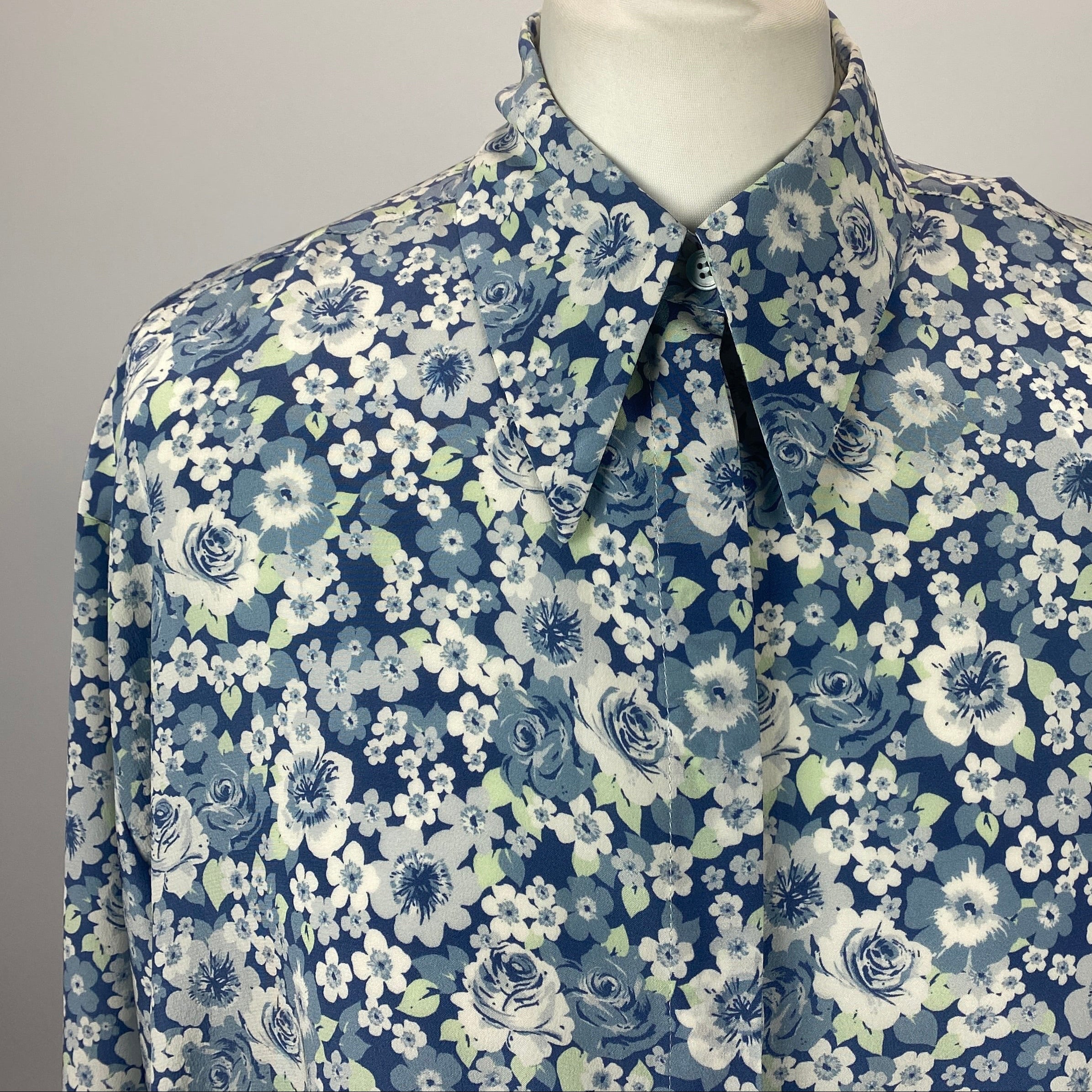 Stella McCartney Blue Floral Silk Crepe Shirt XS/S/M