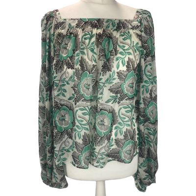 The Vampires Wife Ivory & Jade Print Silk Blouse S