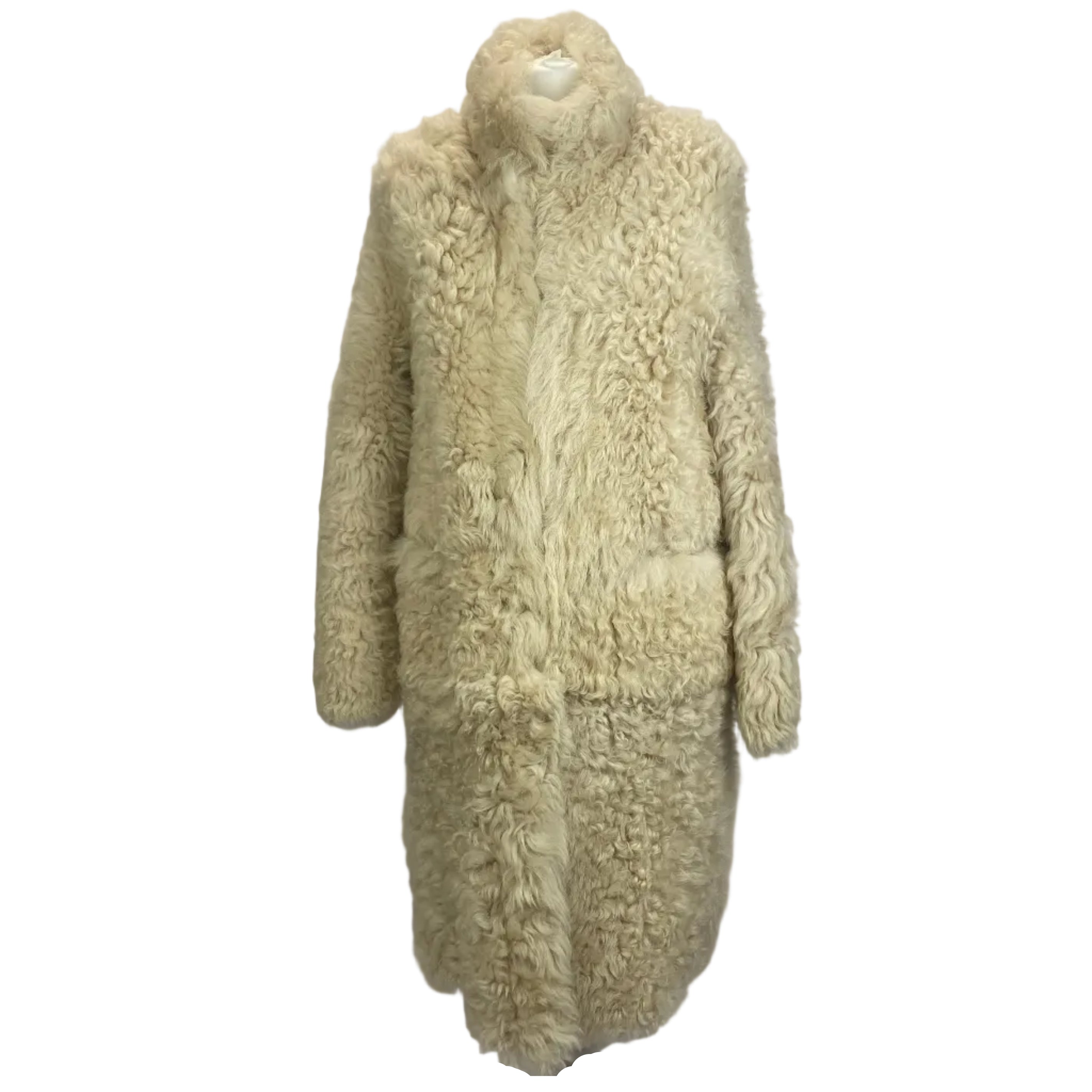 Me&Em £1500 Cream Reversible Shearling Long Coat S
