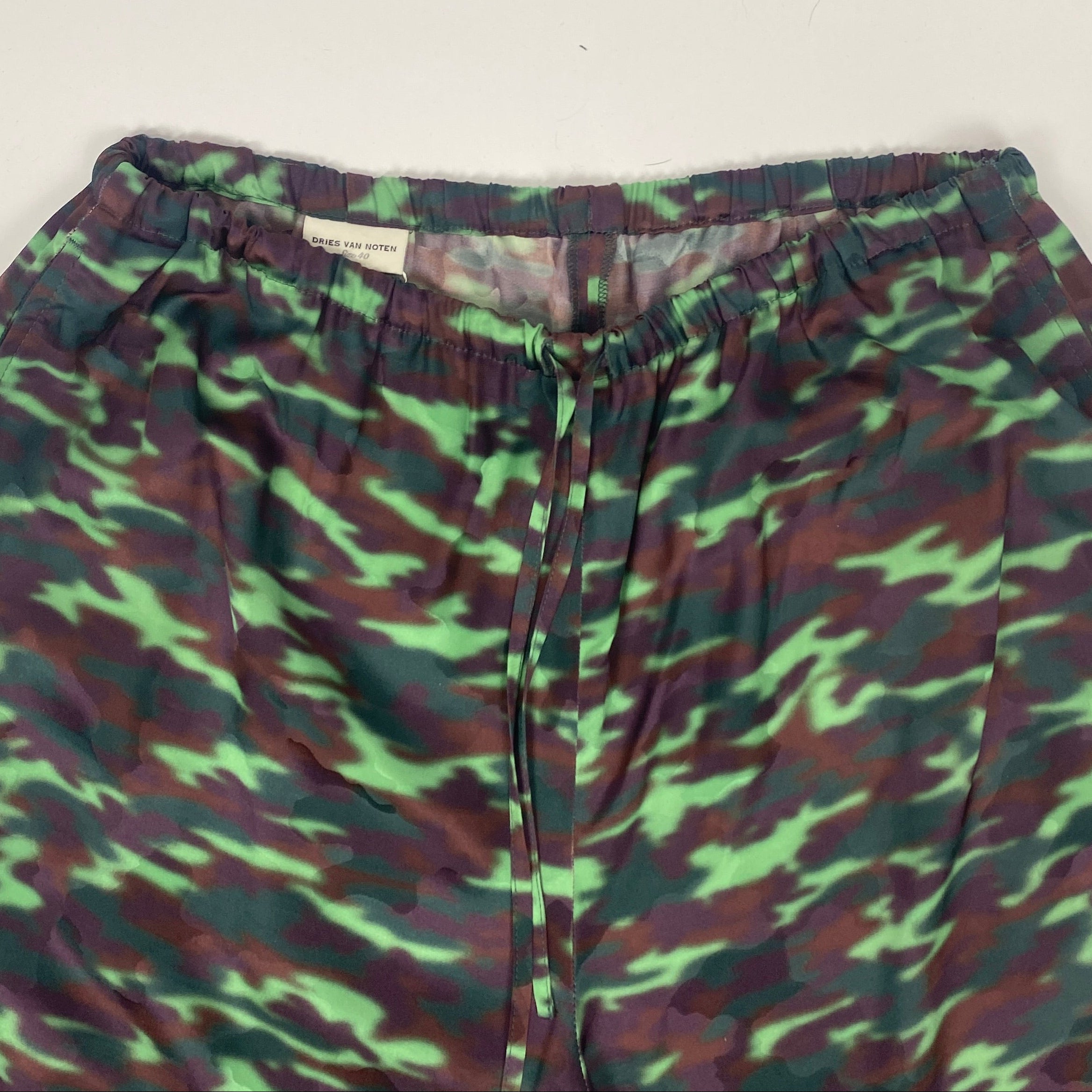 Dries Van Noten Camo Satin Pull-On Palazzo Pants M