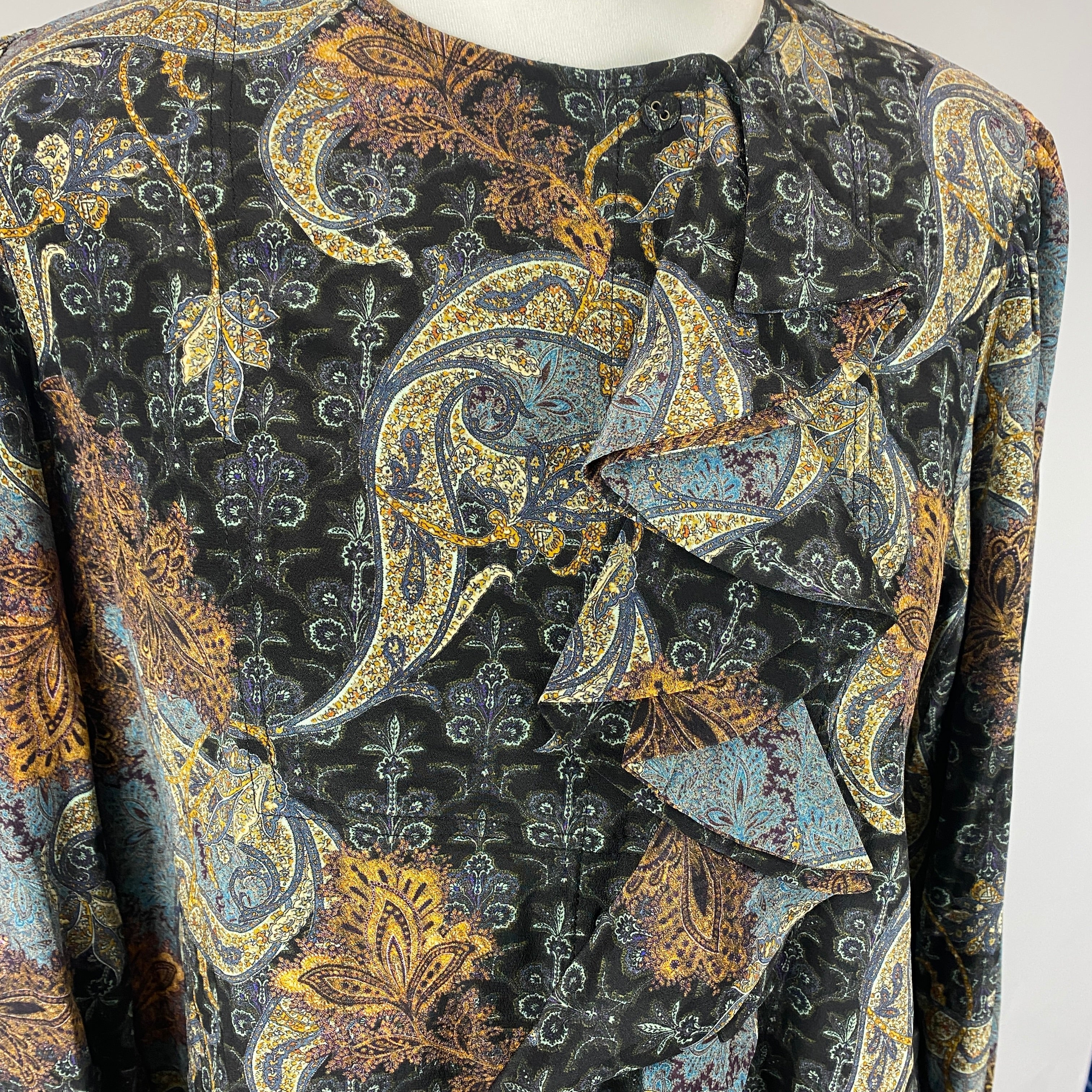 Ulla Johnson Black Paisley Silk Ruffle Sleeve Blouse S