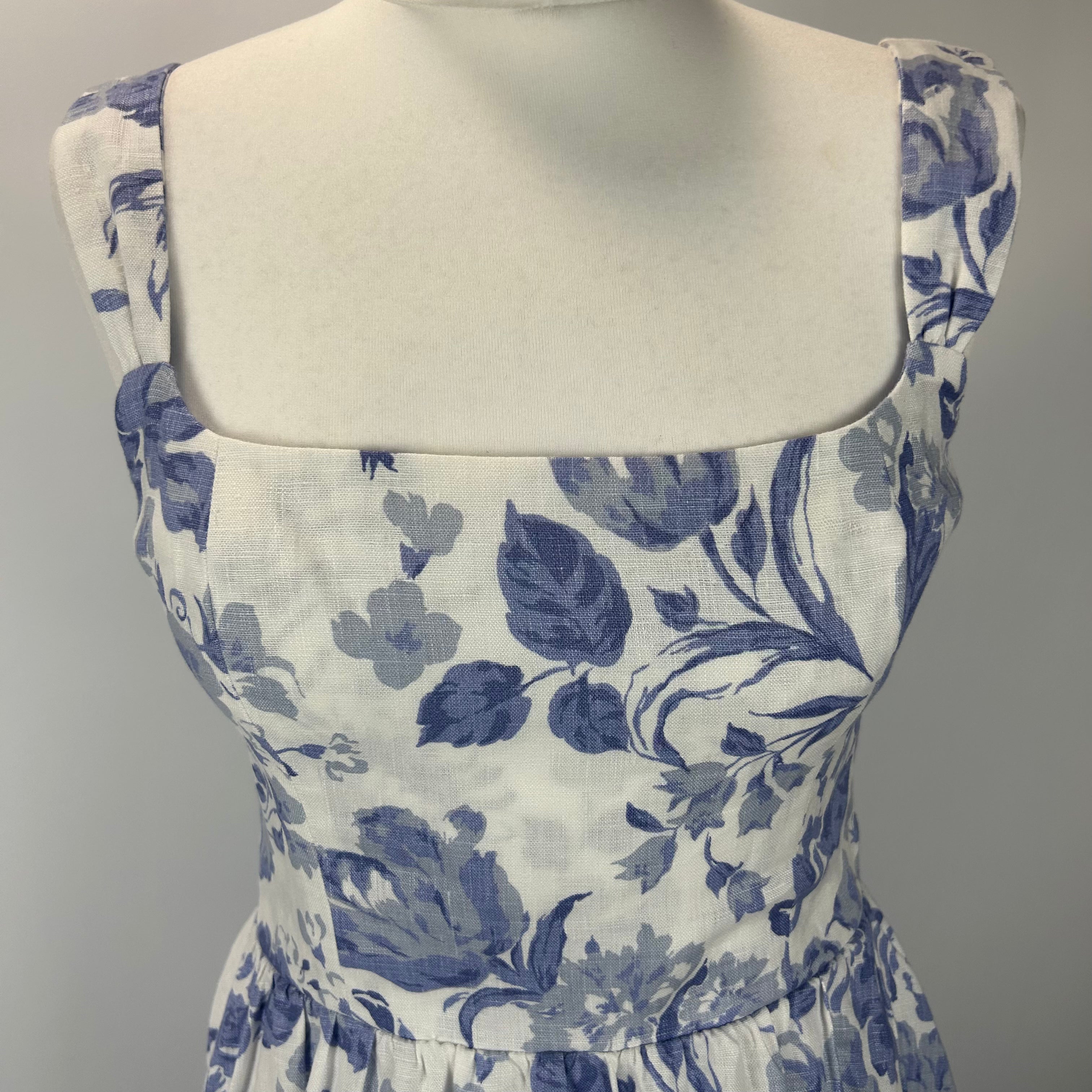 Reformation New China Blue Floral Bucatini Linen Dress S