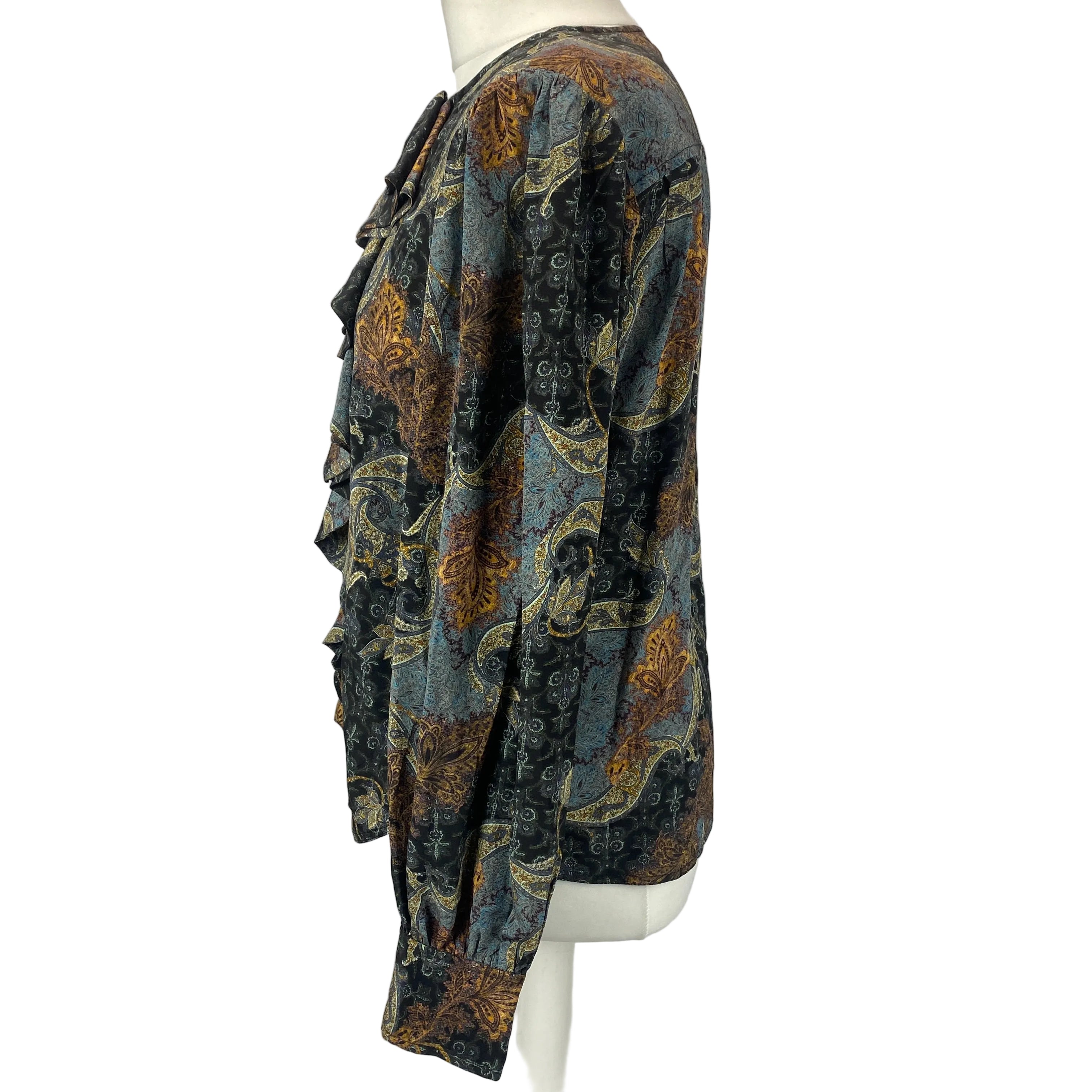 Ulla Johnson Black Paisley Silk Ruffle Sleeve Blouse S