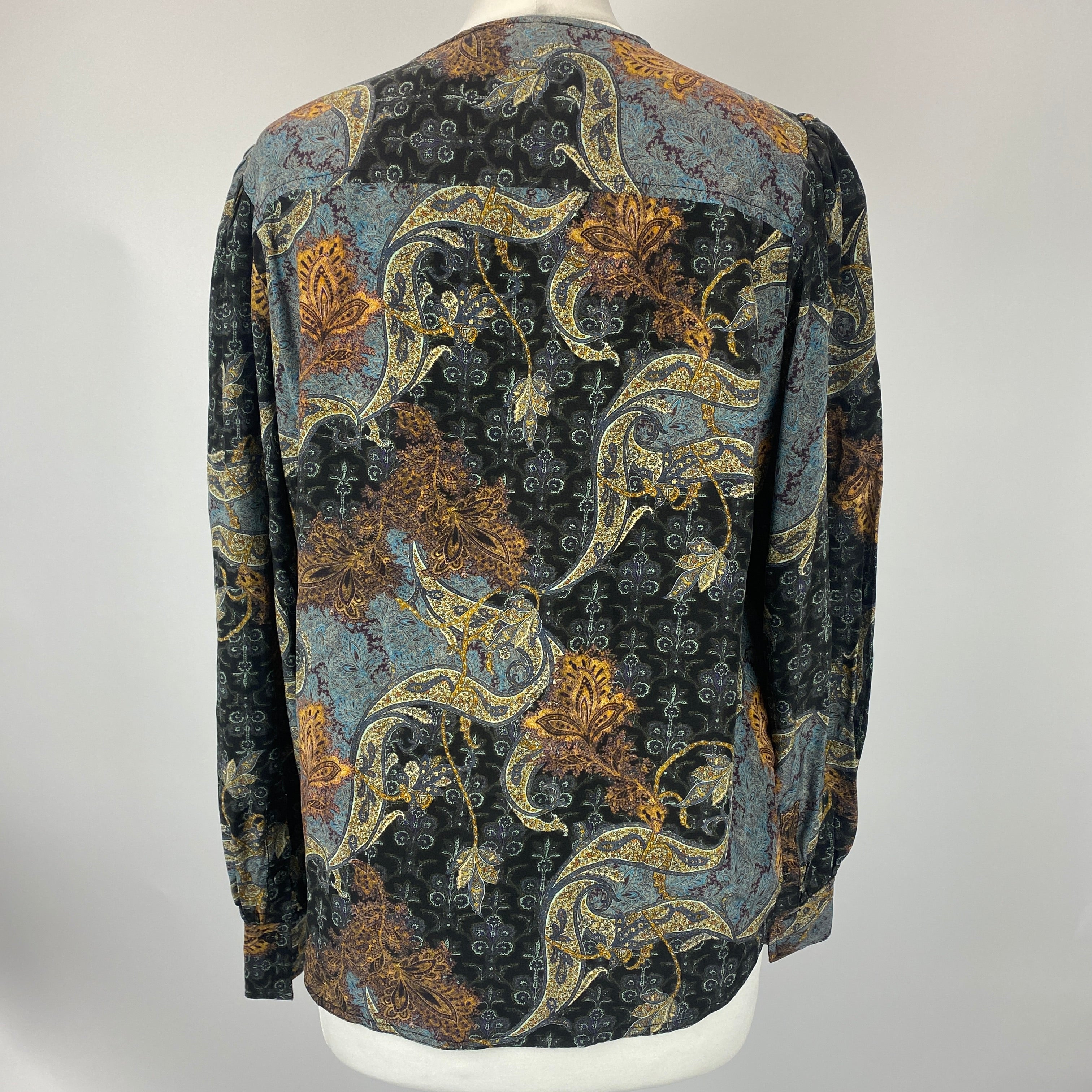 Ulla Johnson Black Paisley Silk Ruffle Sleeve Blouse S