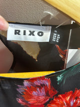Rixo £285 Black Lily Print Chiffon Belted Pia Maxi Dress XL