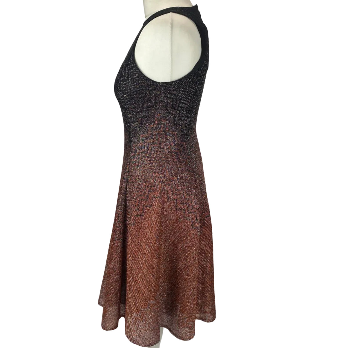 Missoni £850 Black & Copper Metallic Knit Midi Dress S