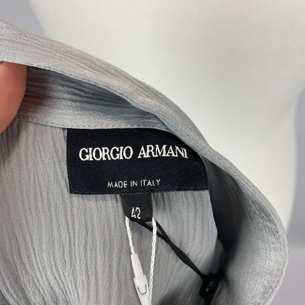 Giorgio Armani £1200 Silver Grey Mulberry Silk Crinkle Blouse S