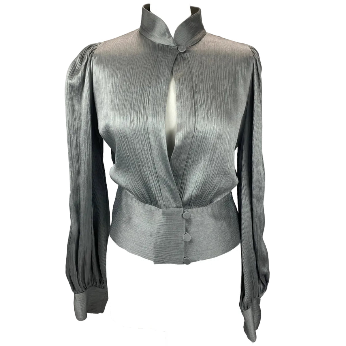 Giorgio Armani £1200 Silver Grey Mulberry Silk Crinkle Blouse S