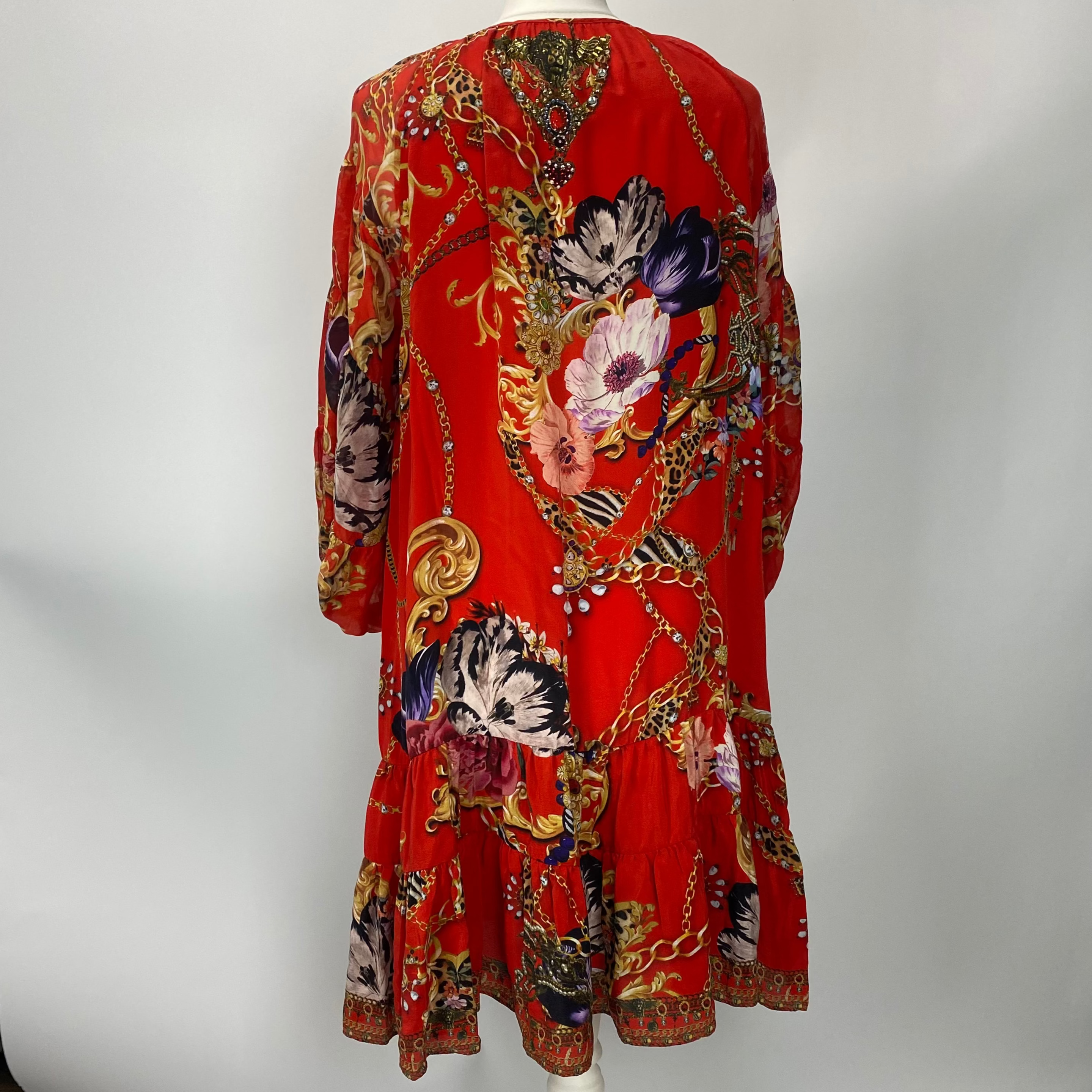 Camilla £650 Red Jewel Leo Print Silk Midi Dress L