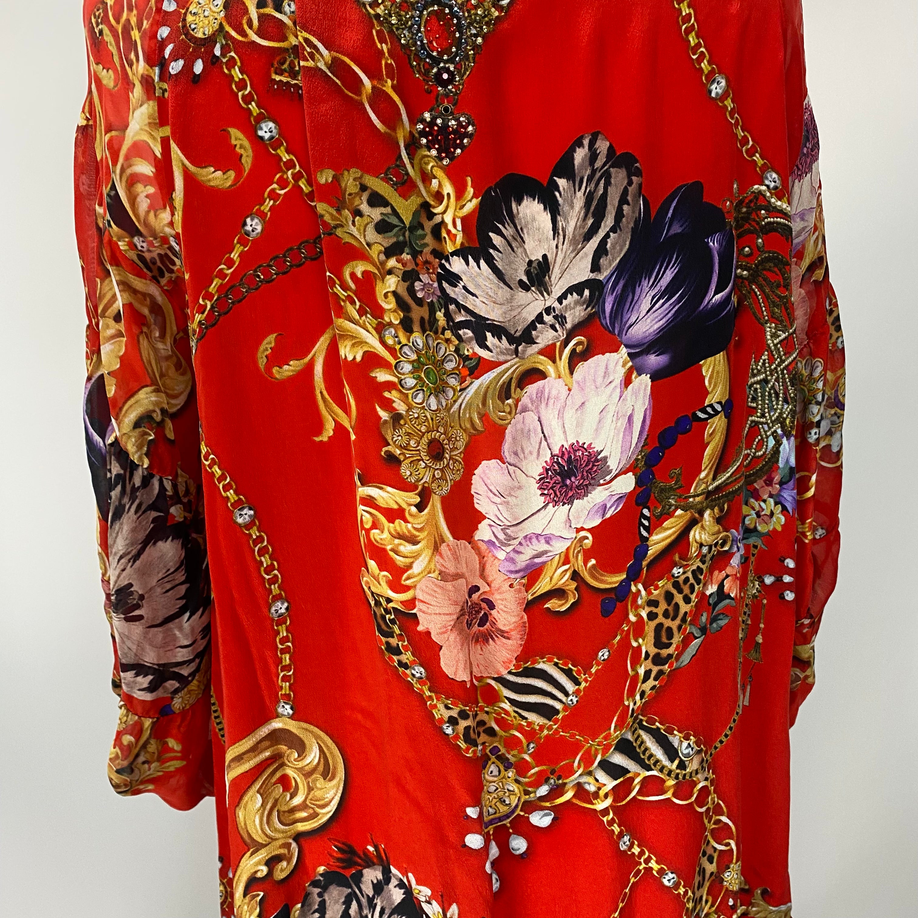 Camilla £650 Red Jewel Leo Print Silk Midi Dress L