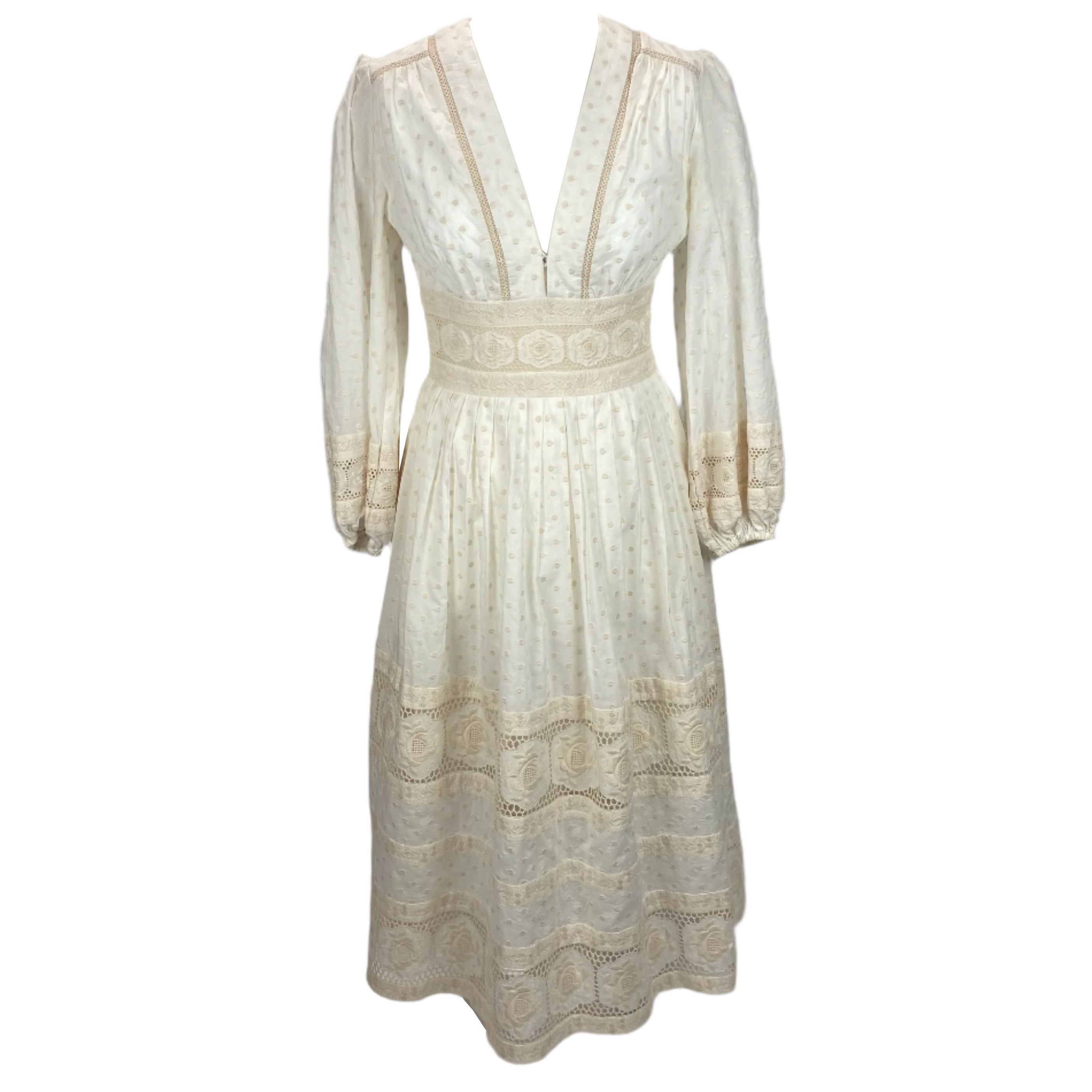 Zimmermann Cream Dotty Embroidered Cotton Midi Dress S