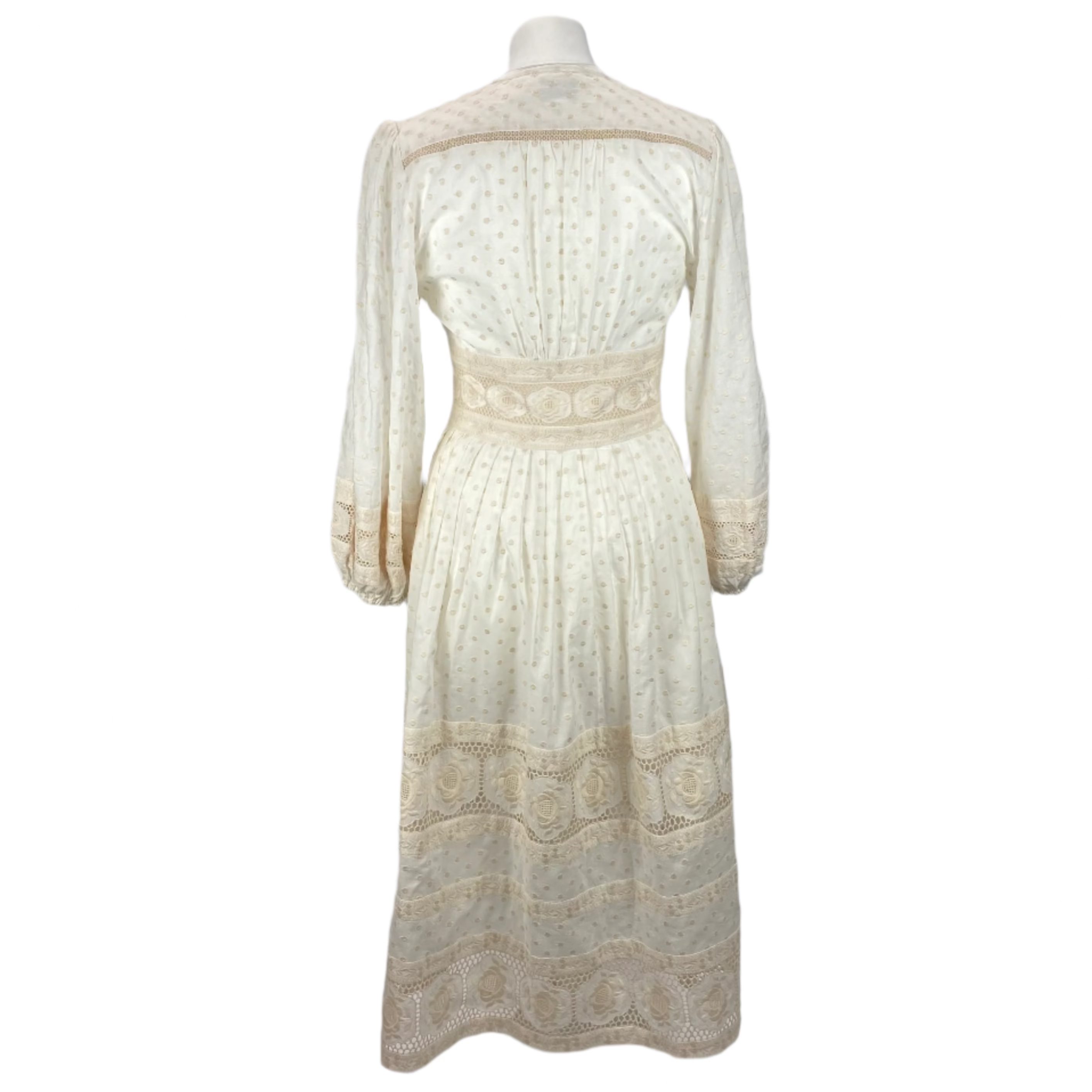 Zimmermann Cream Dotty Embroidered Cotton Midi Dress S