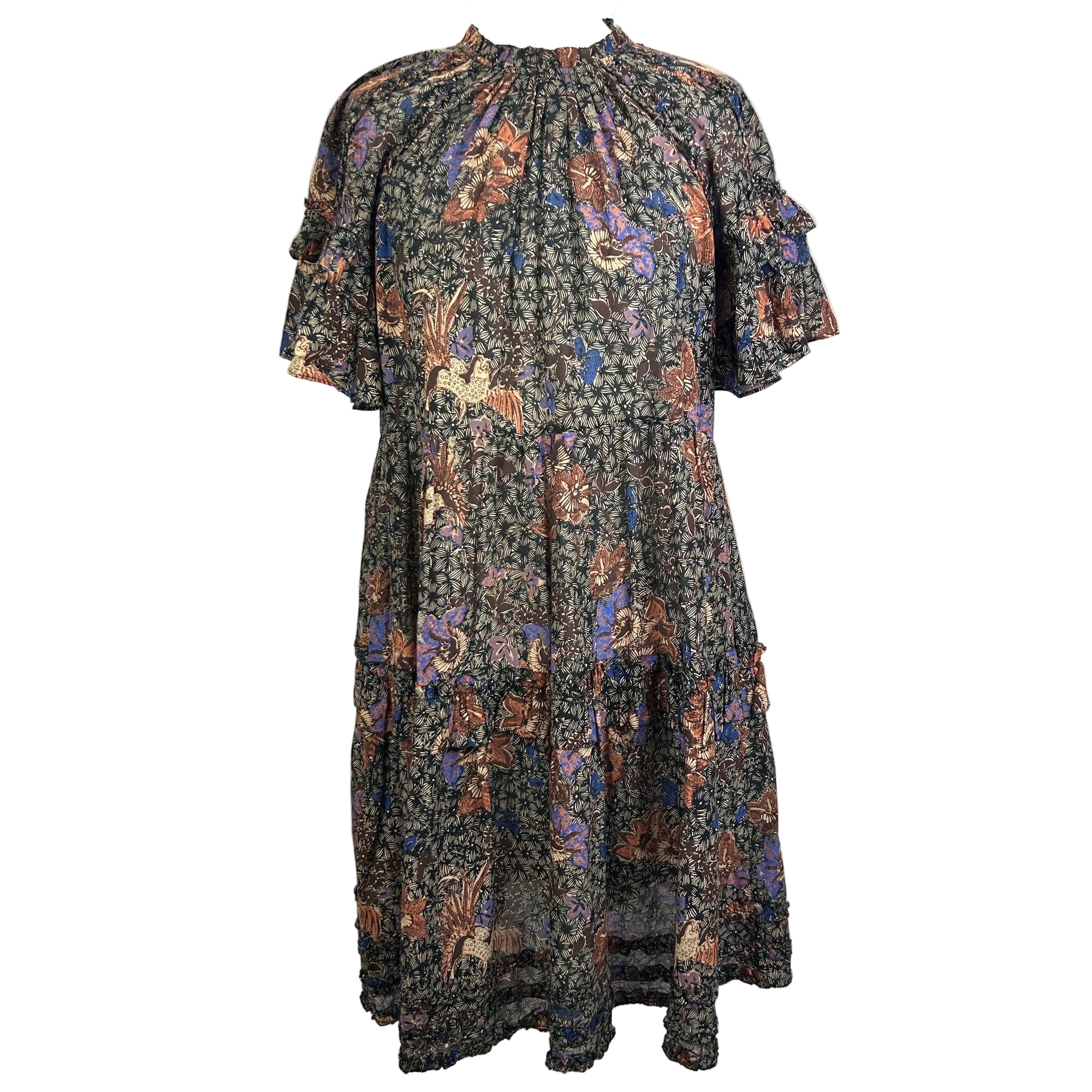 Ulla Johnson Black & Plaster Batik Cotton Midi Dress XS