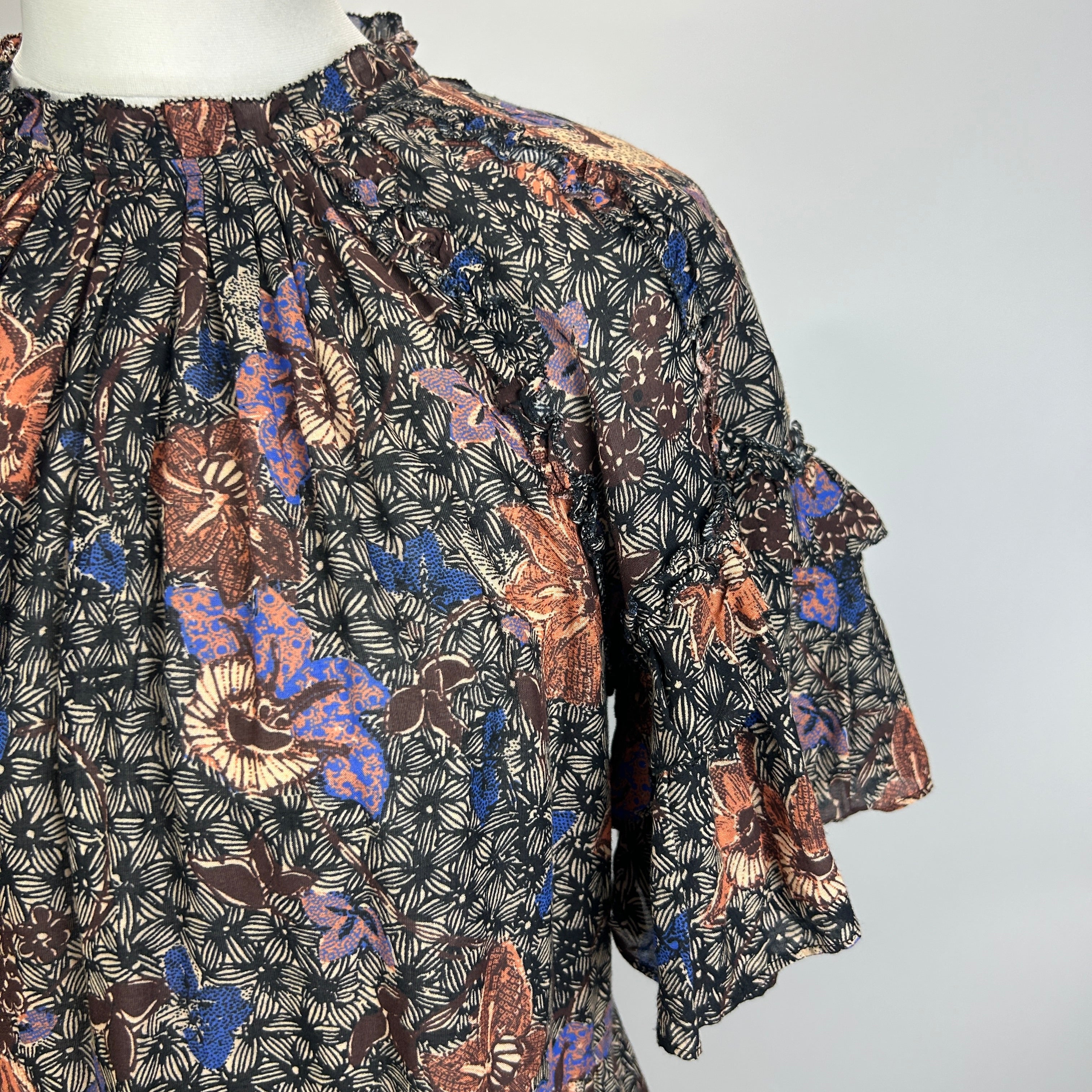Ulla Johnson Black & Plaster Batik Cotton Midi Dress XS