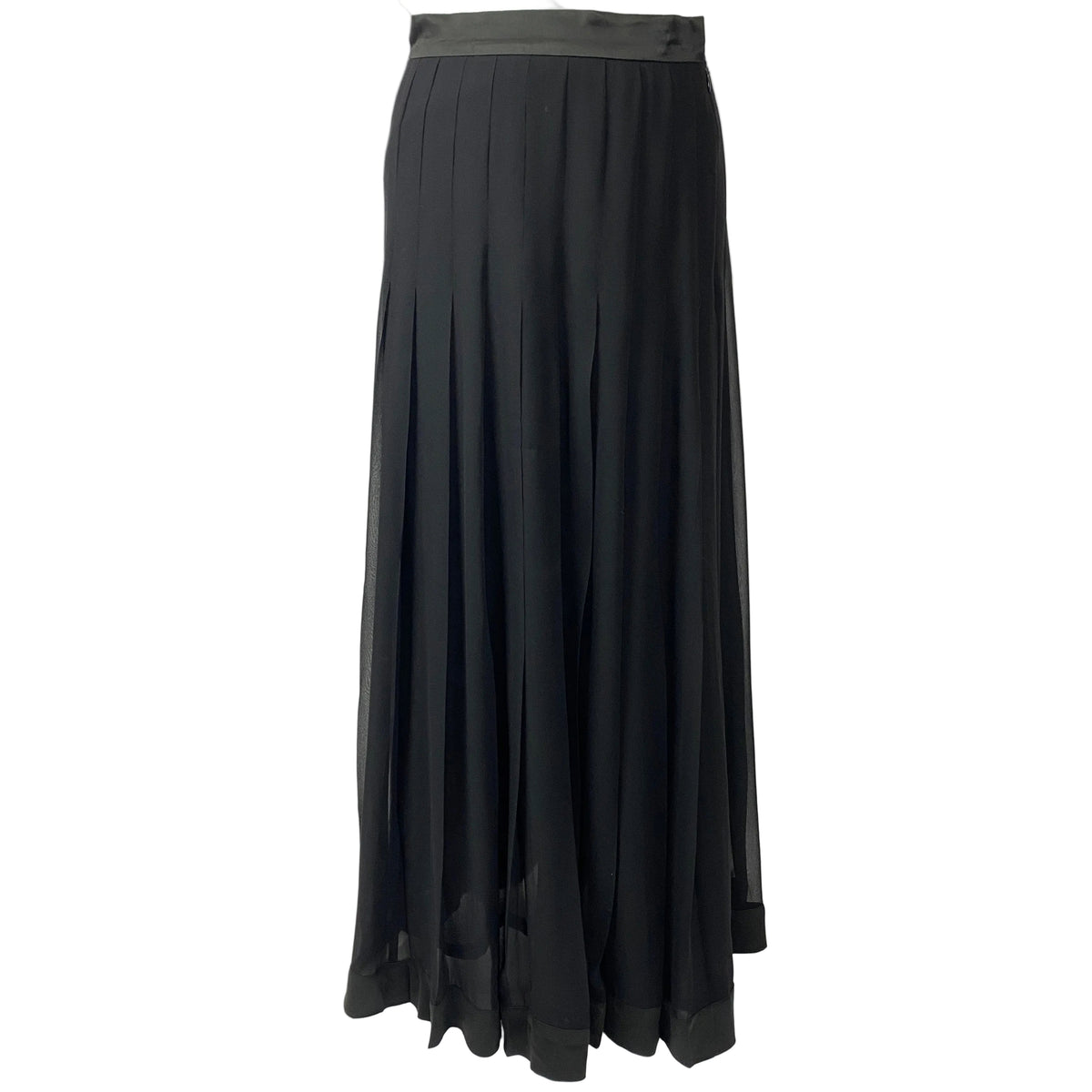 Emma Willis of Jermyn St Black Silk Chiffon Pleated Maxi Skirt S