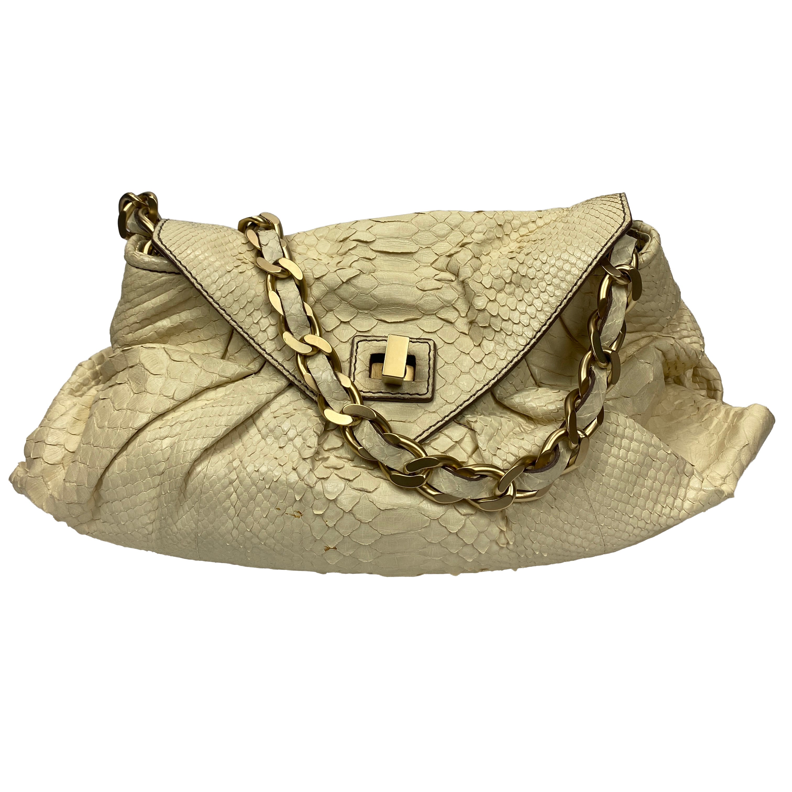 Zagliani Deep Cream Python Chain Handle Shoulderbag