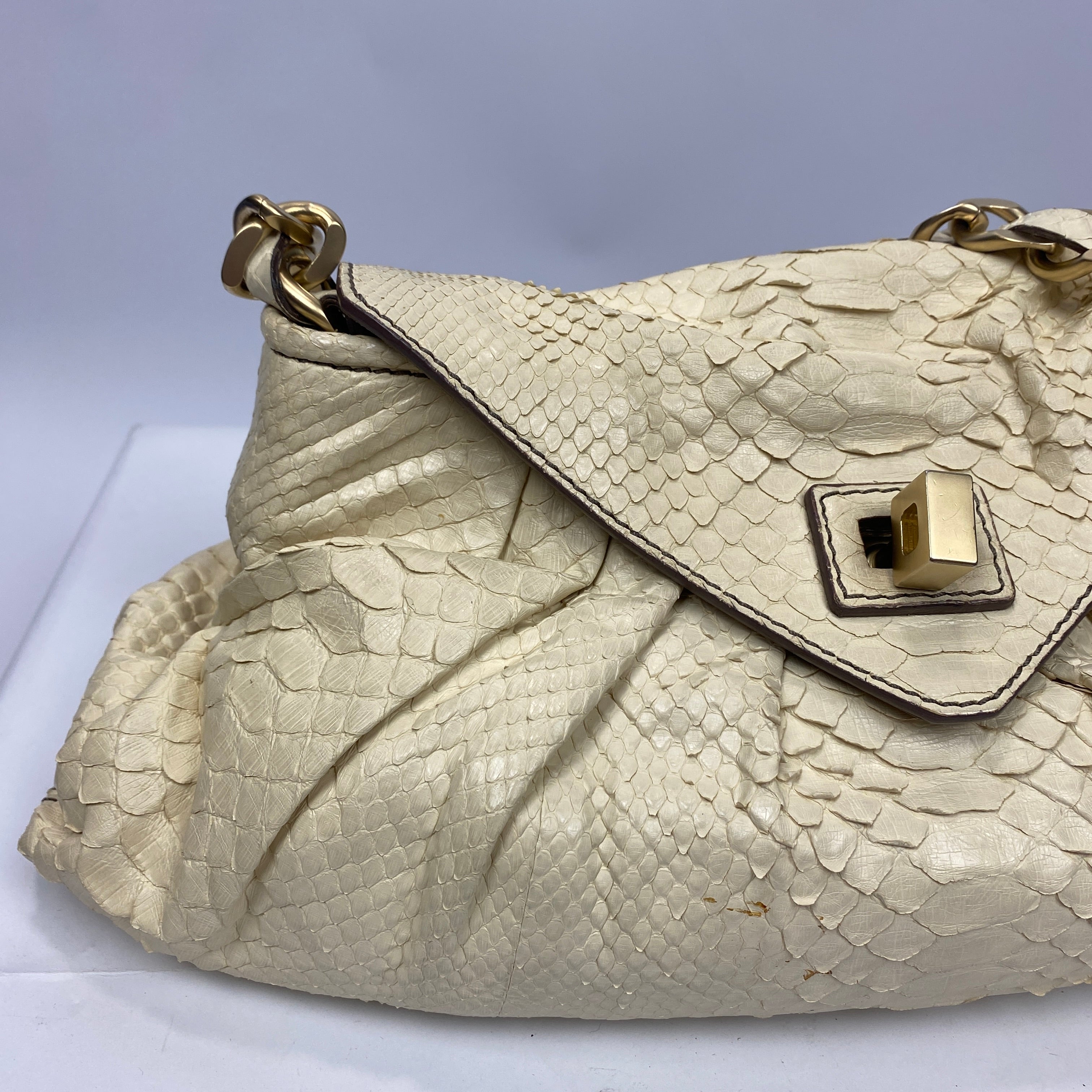 Zagliani Deep Cream Python Chain Handle Shoulderbag