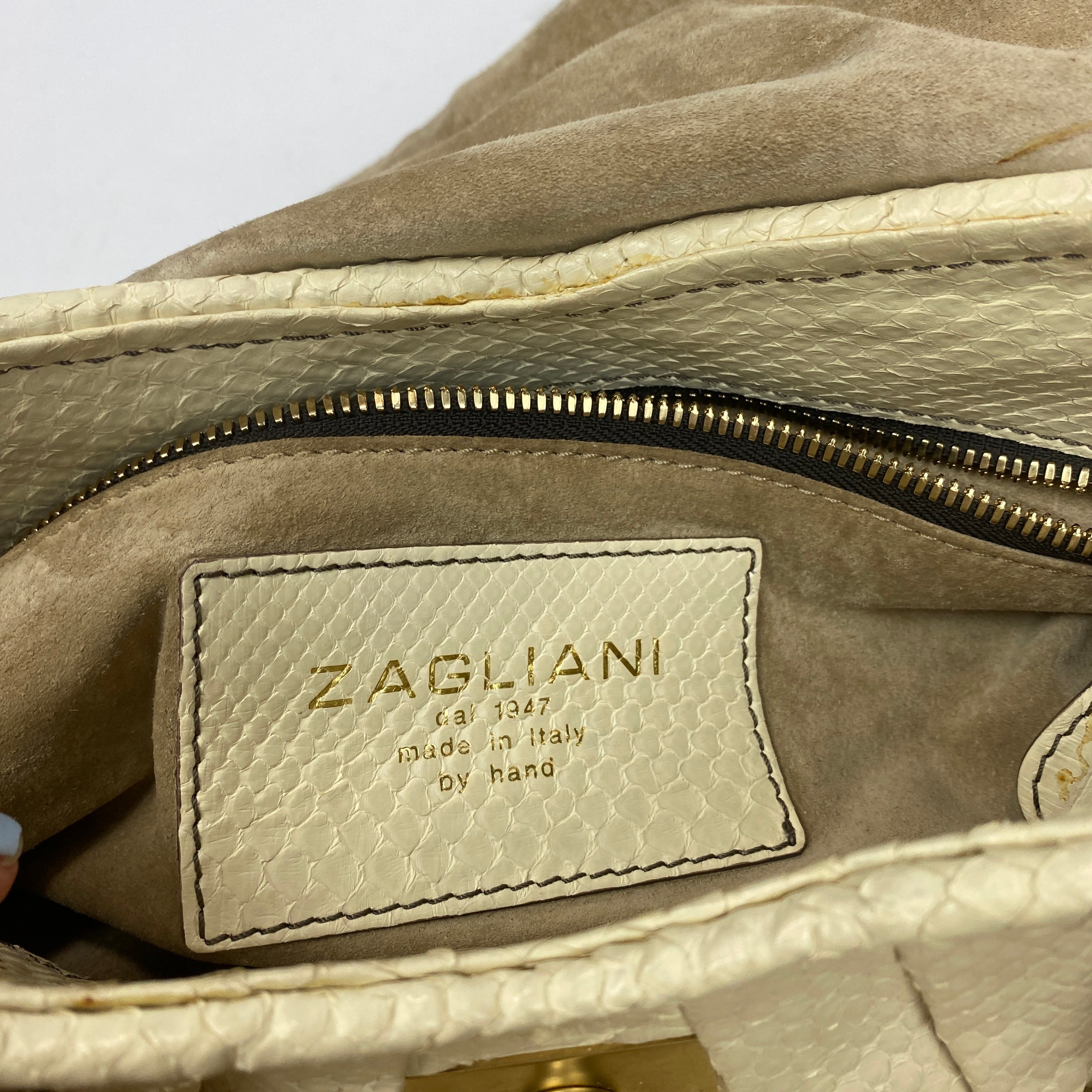 Zagliani Deep Cream Python Chain Handle Shoulderbag