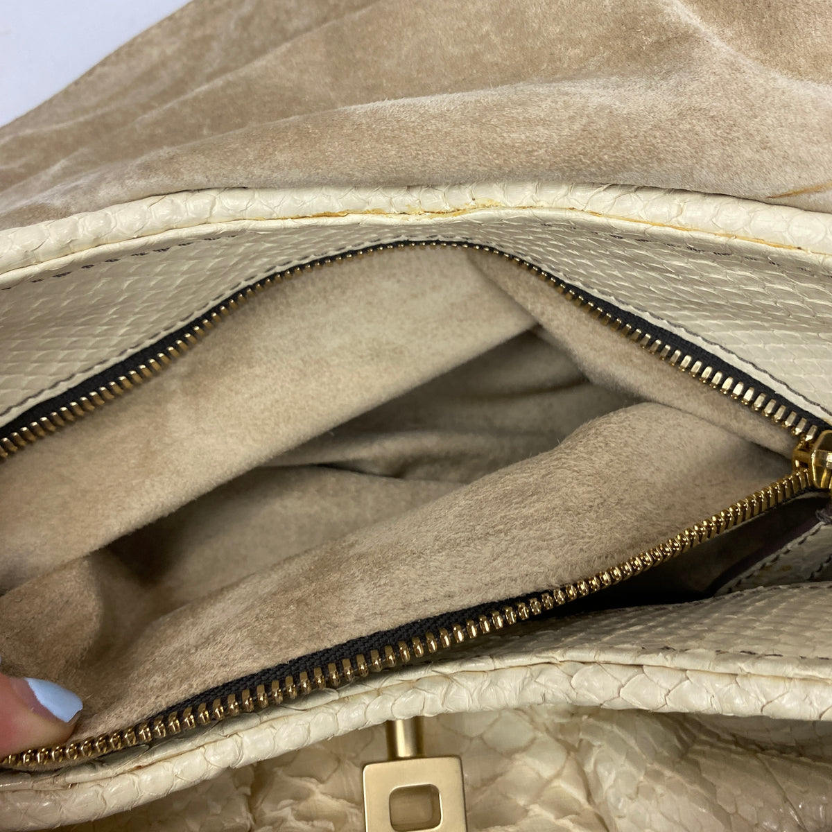 Zagliani Deep Cream Python Chain Handle Shoulderbag