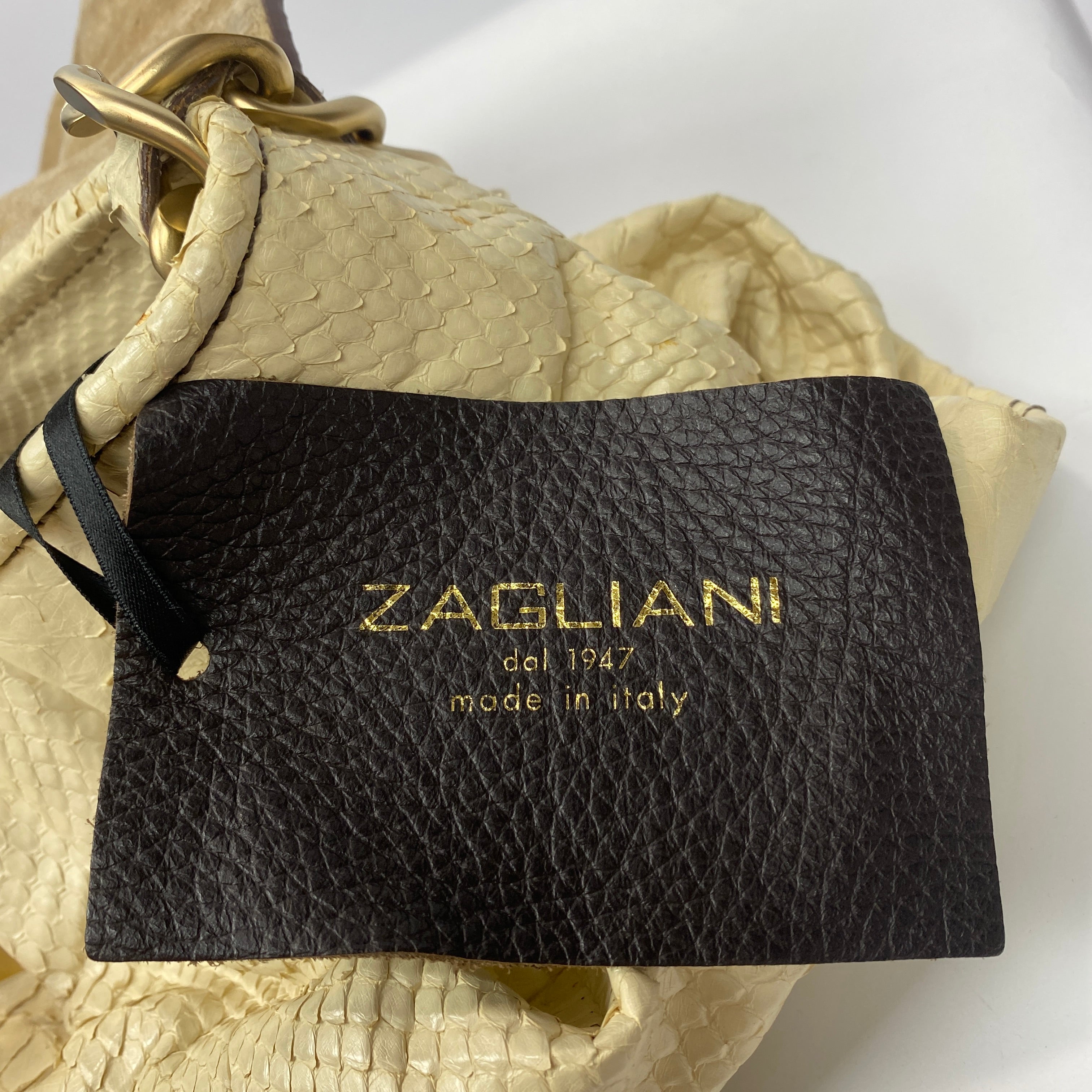 Zagliani Deep Cream Python Chain Handle Shoulderbag
