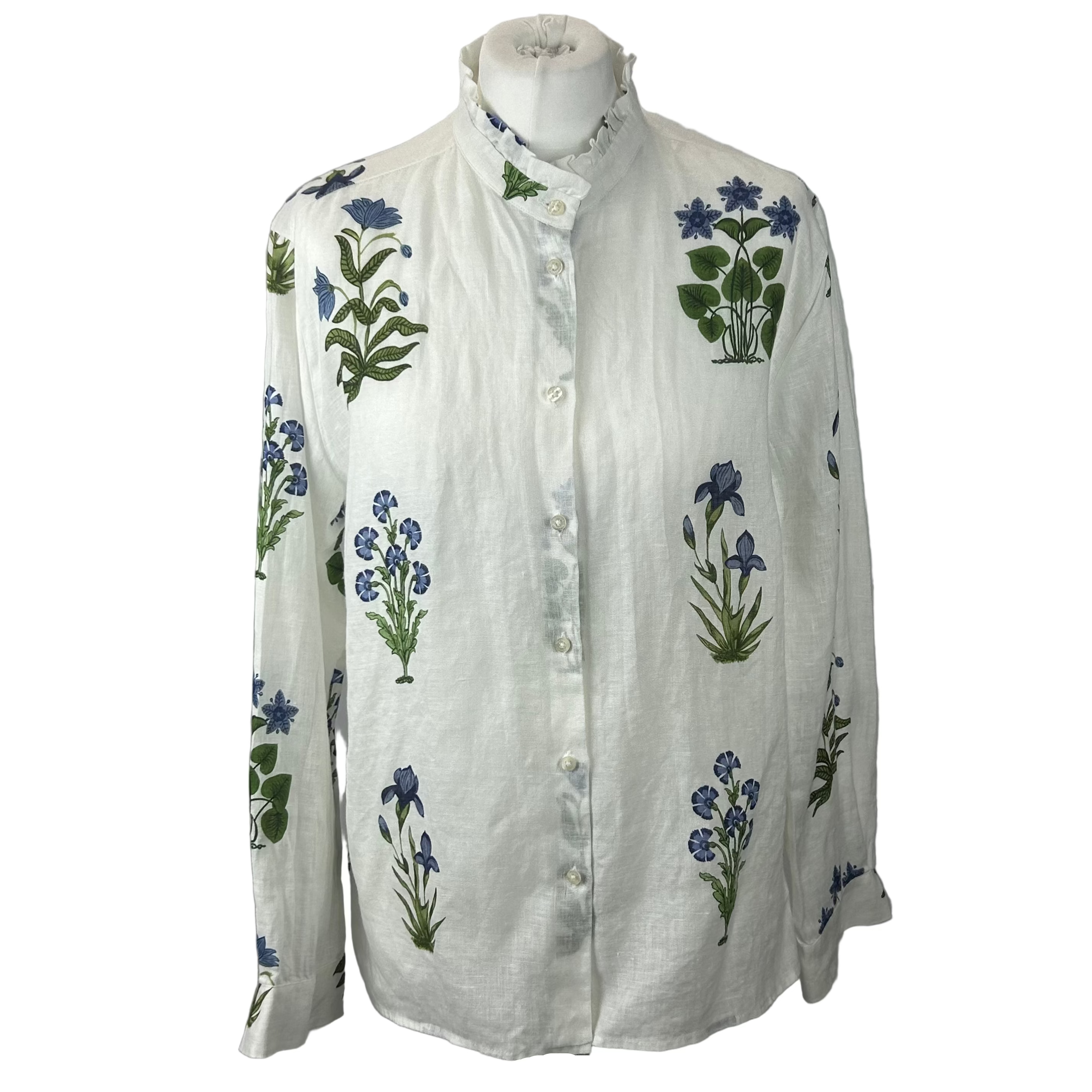 Vilagallo New Cornflower Print Linen Pie Crust Blouse L