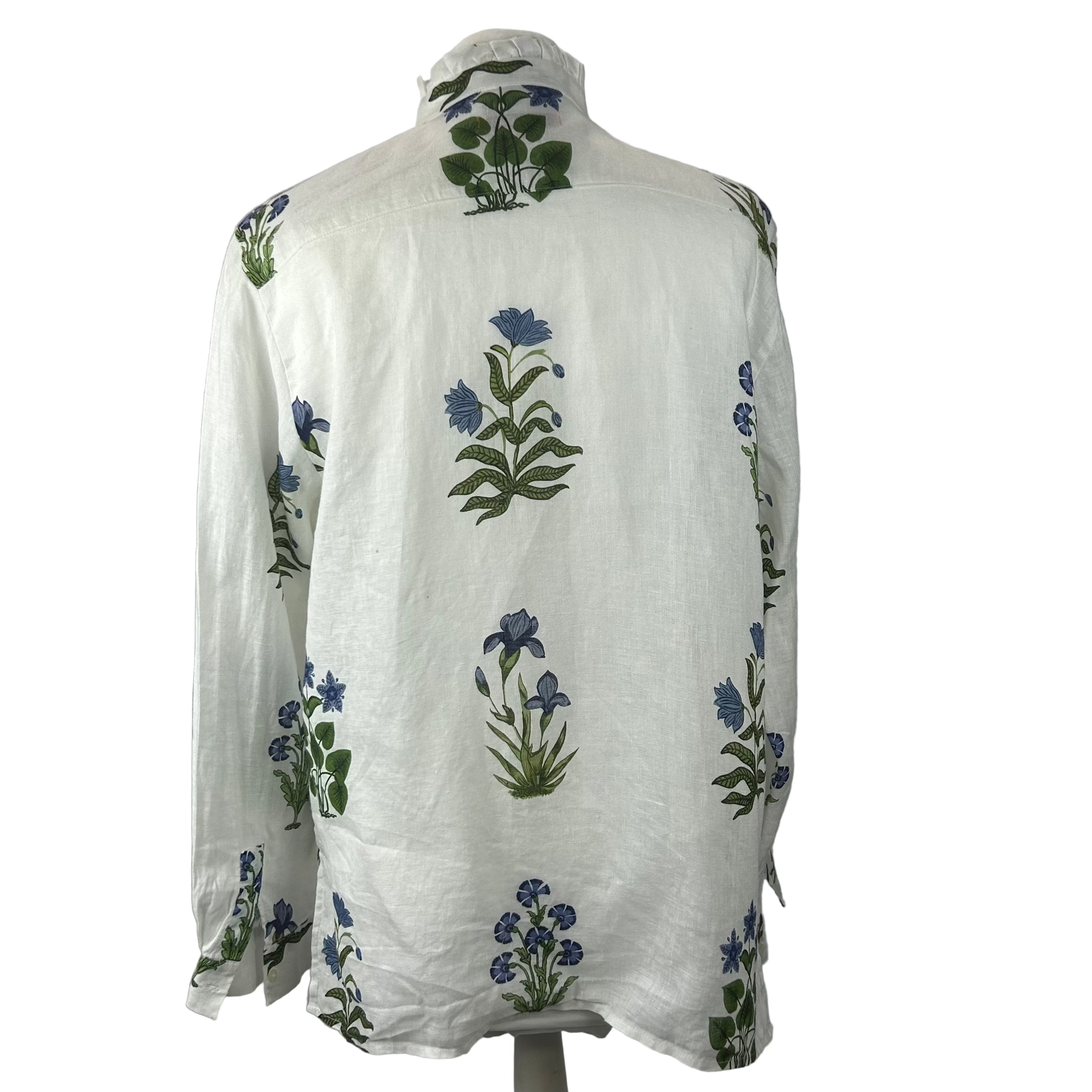 Vilagallo New Cornflower Print Linen Pie Crust Blouse L