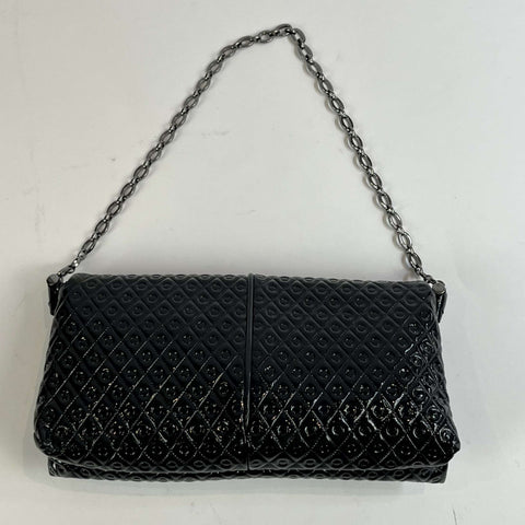 Tods Black Embossed Wet-Look Leather Evening Bag