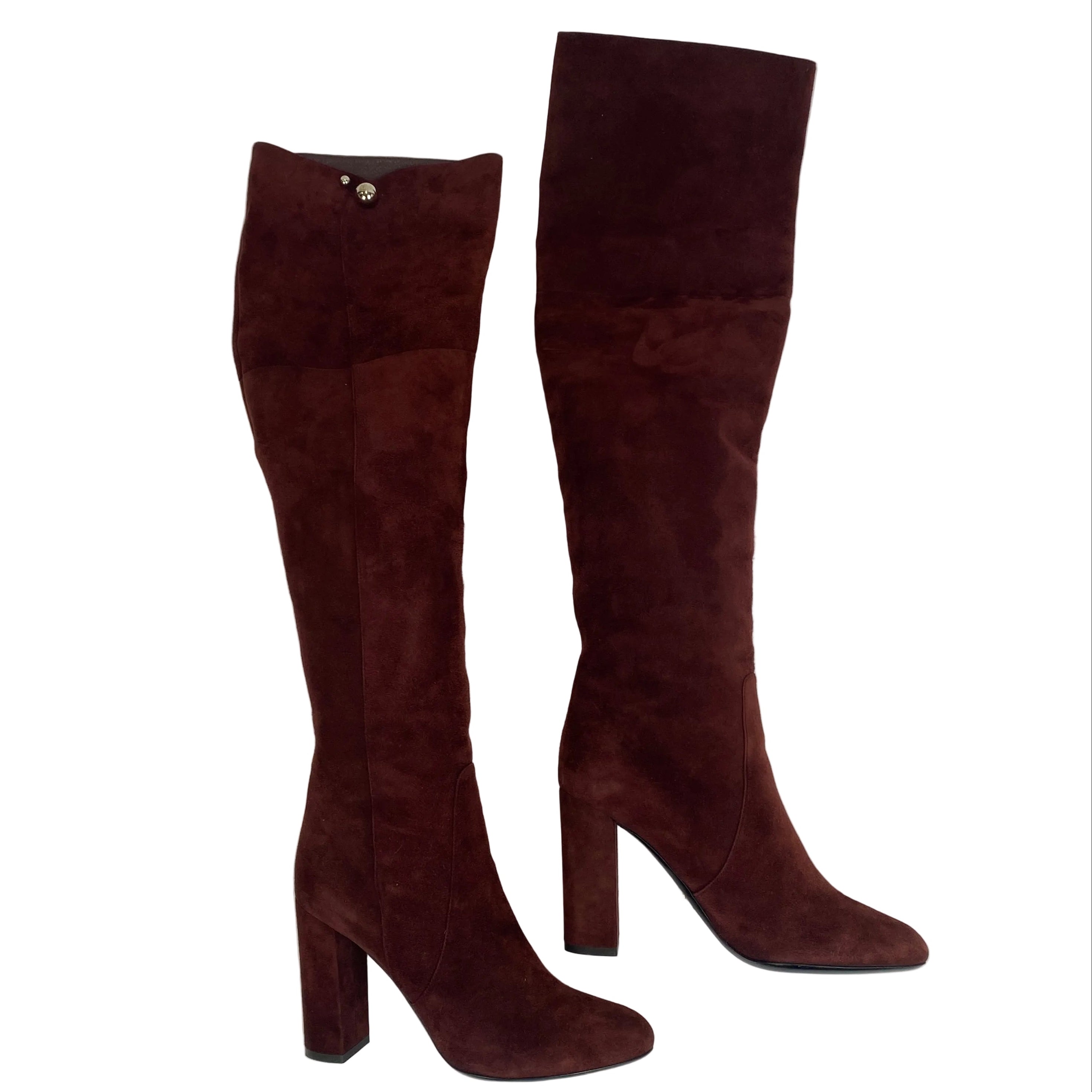 Christian Dior £1400 Burgundy Suede Over the Knee Boots 38