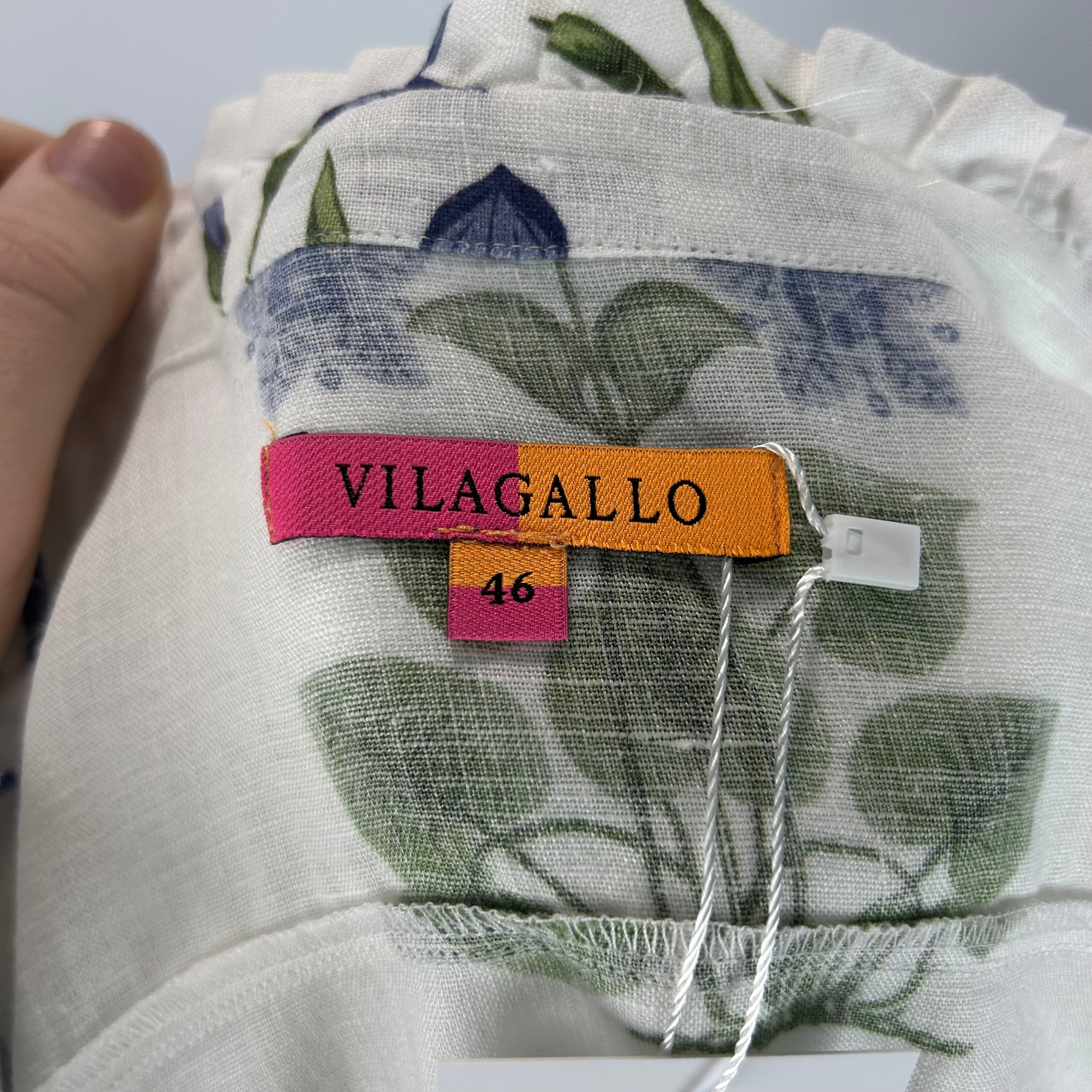 Vilagallo New Cornflower Print Linen Pie Crust Blouse L