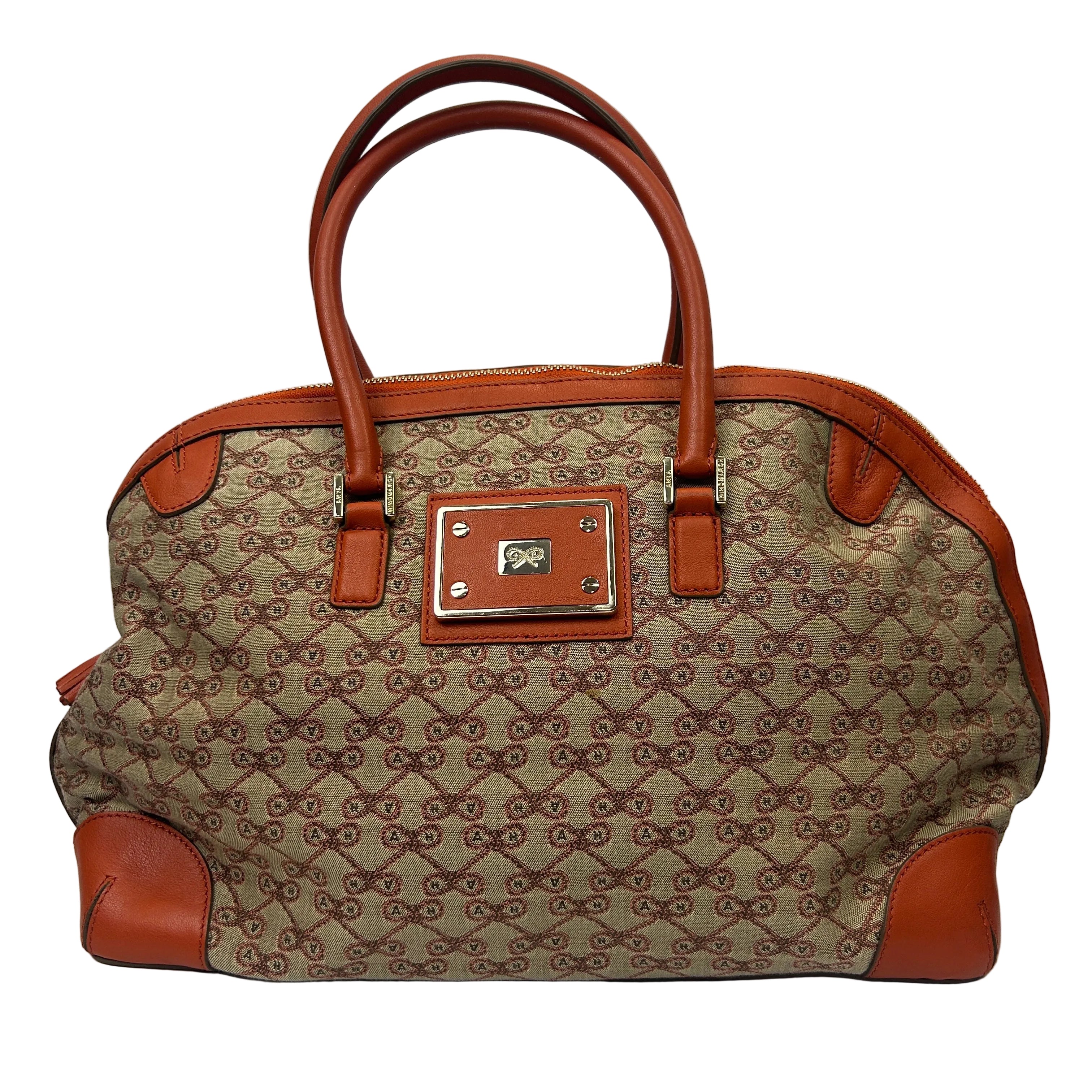 Anya Hindmarch Orange Logo Canvas Boston Bag