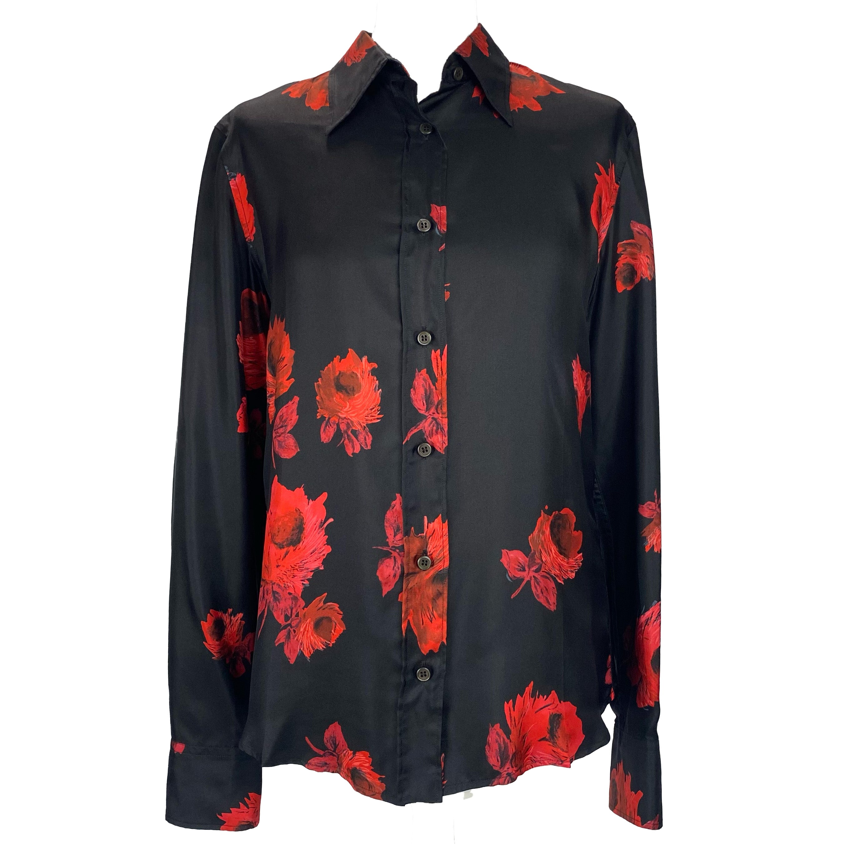 Prada Black & Red Floral Silk Shirt M