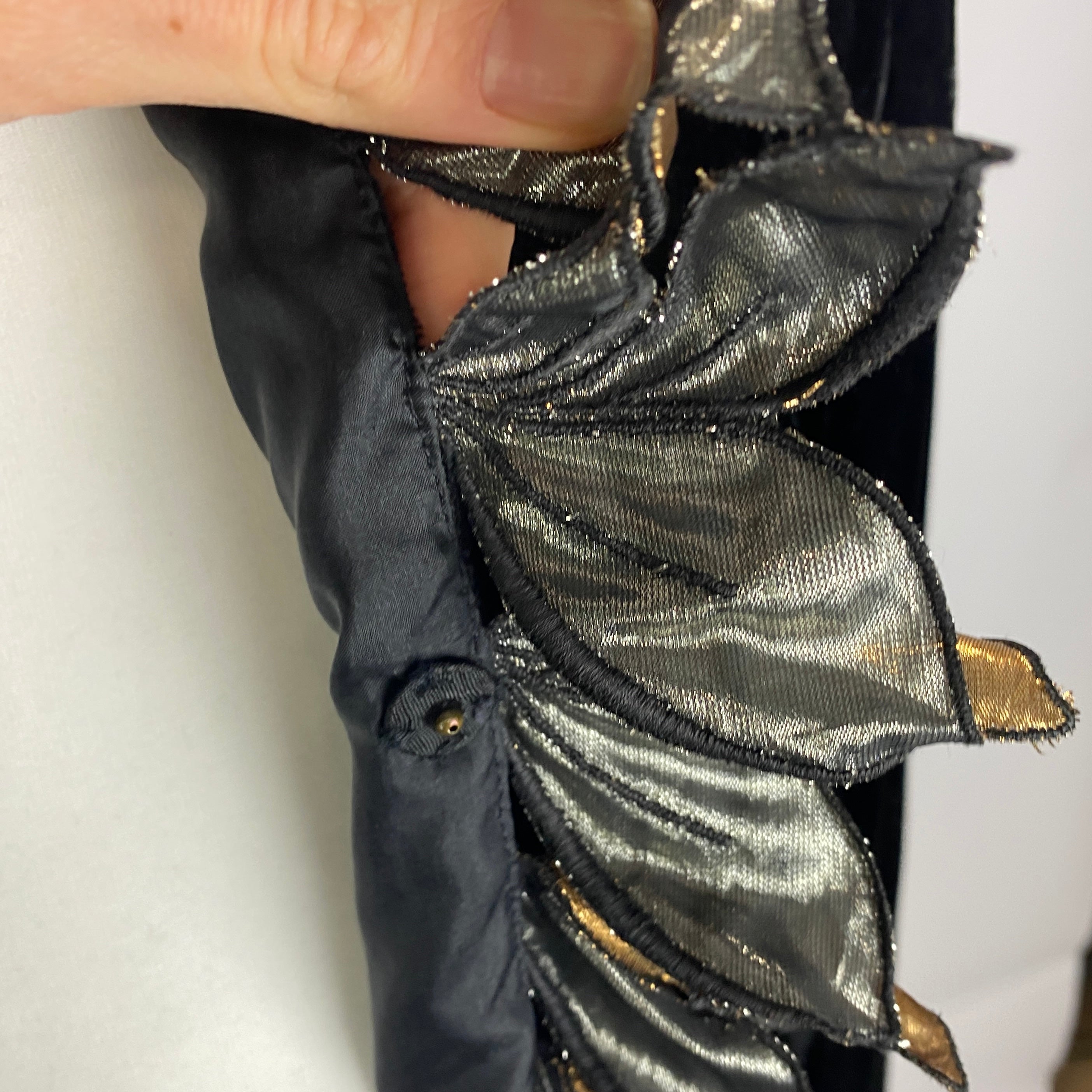 Chanel Vintage Black Velvet Gold Petal Trim Bolero Jacket S/M