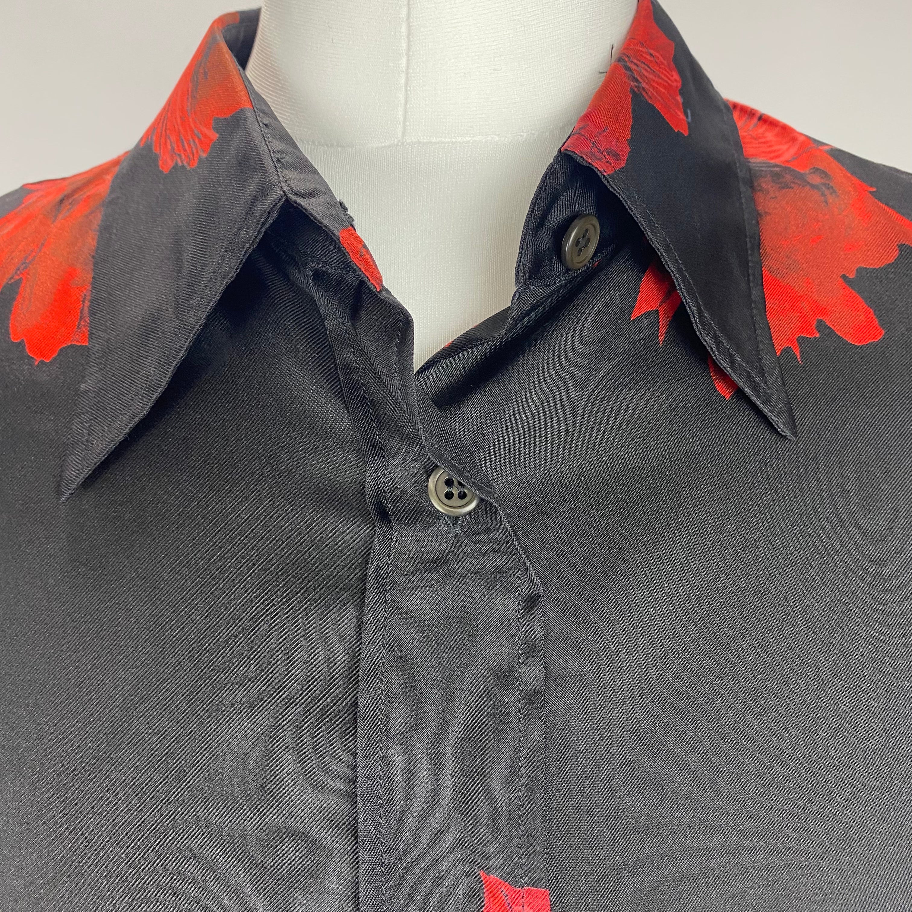 Prada Black & Red Floral Silk Shirt M