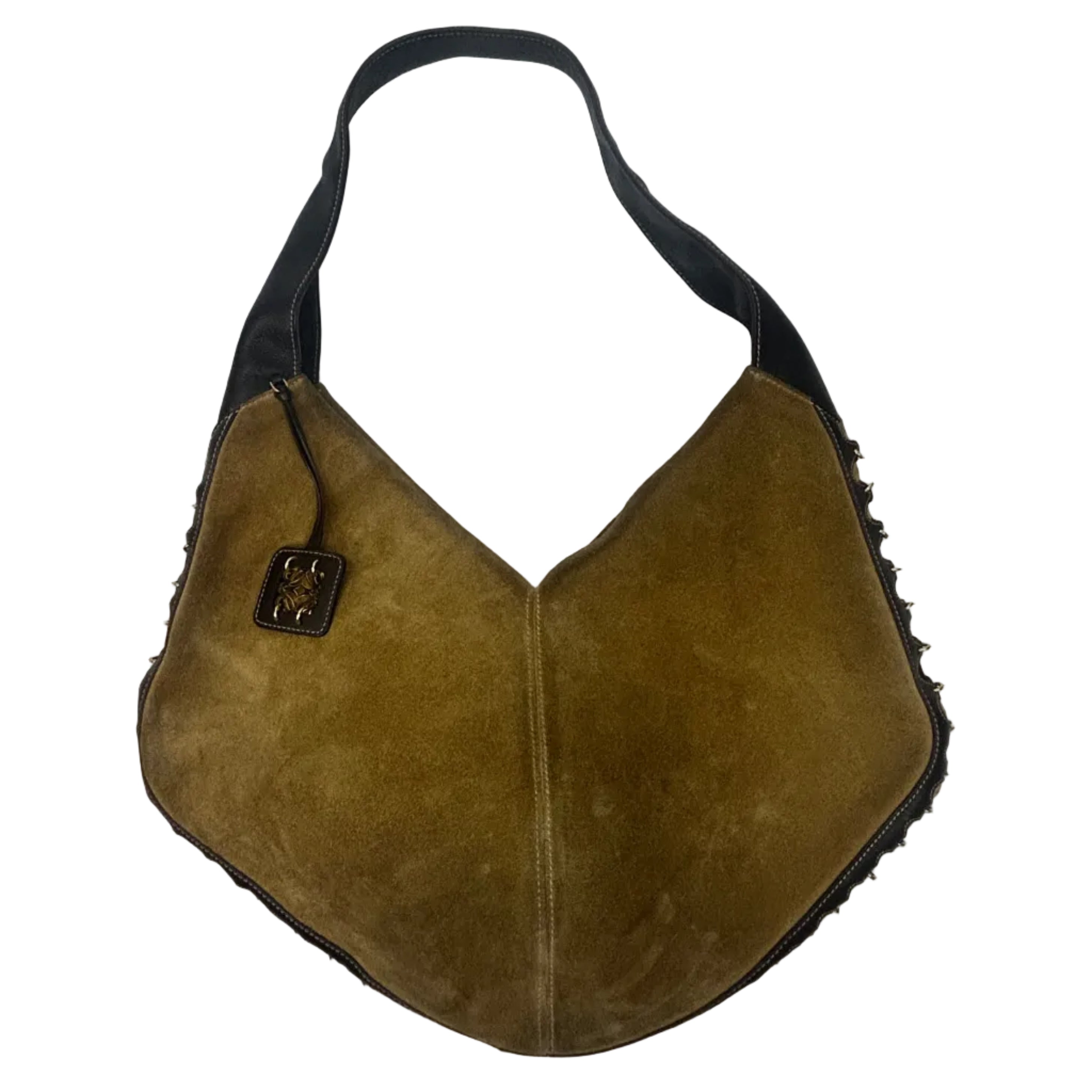 Loewe Camel Suede & Chocolate Leather Hobo Anagram Shoulderbag