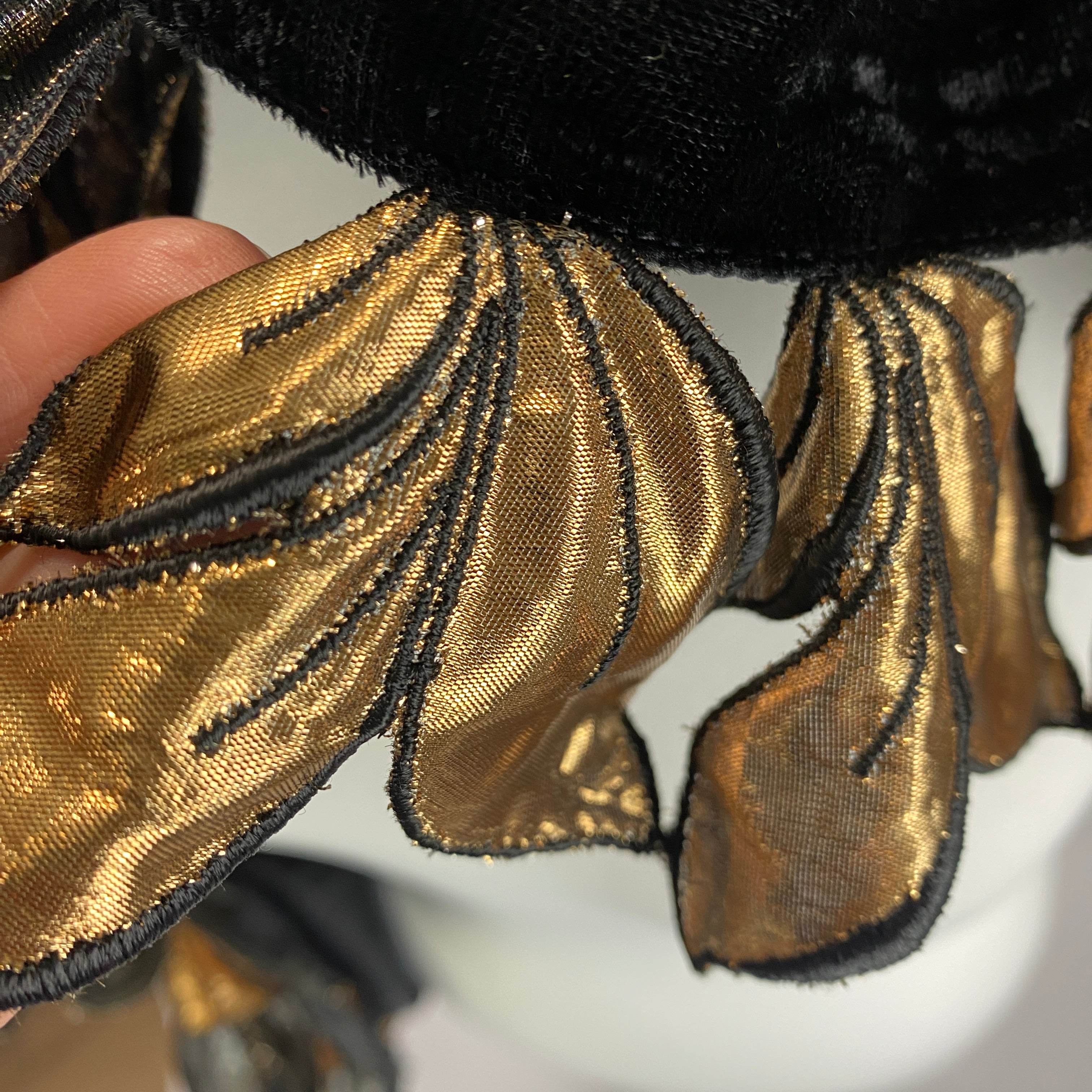 Chanel Vintage Black Velvet Gold Petal Trim Bolero Jacket S/M