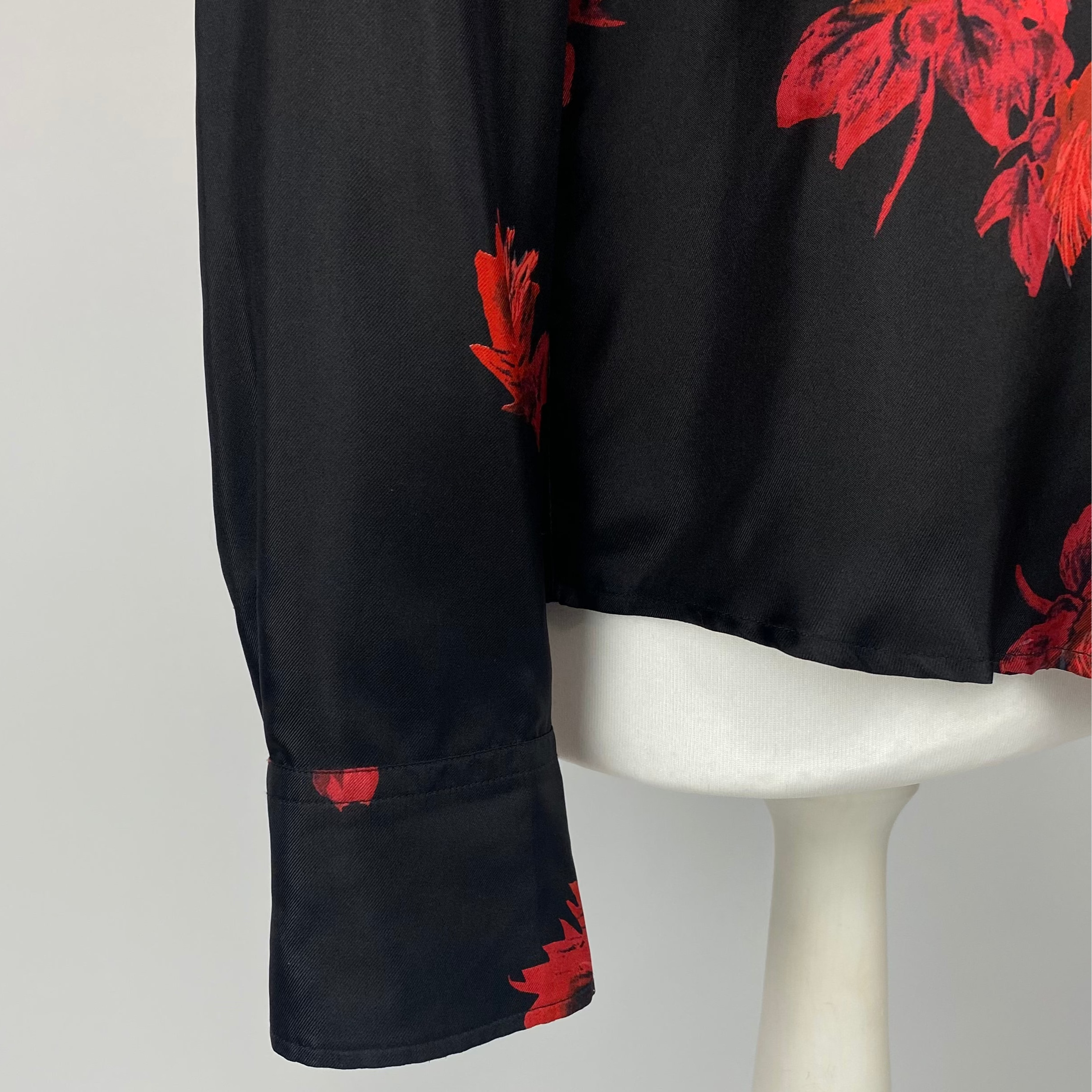 Prada Black & Red Floral Silk Shirt M