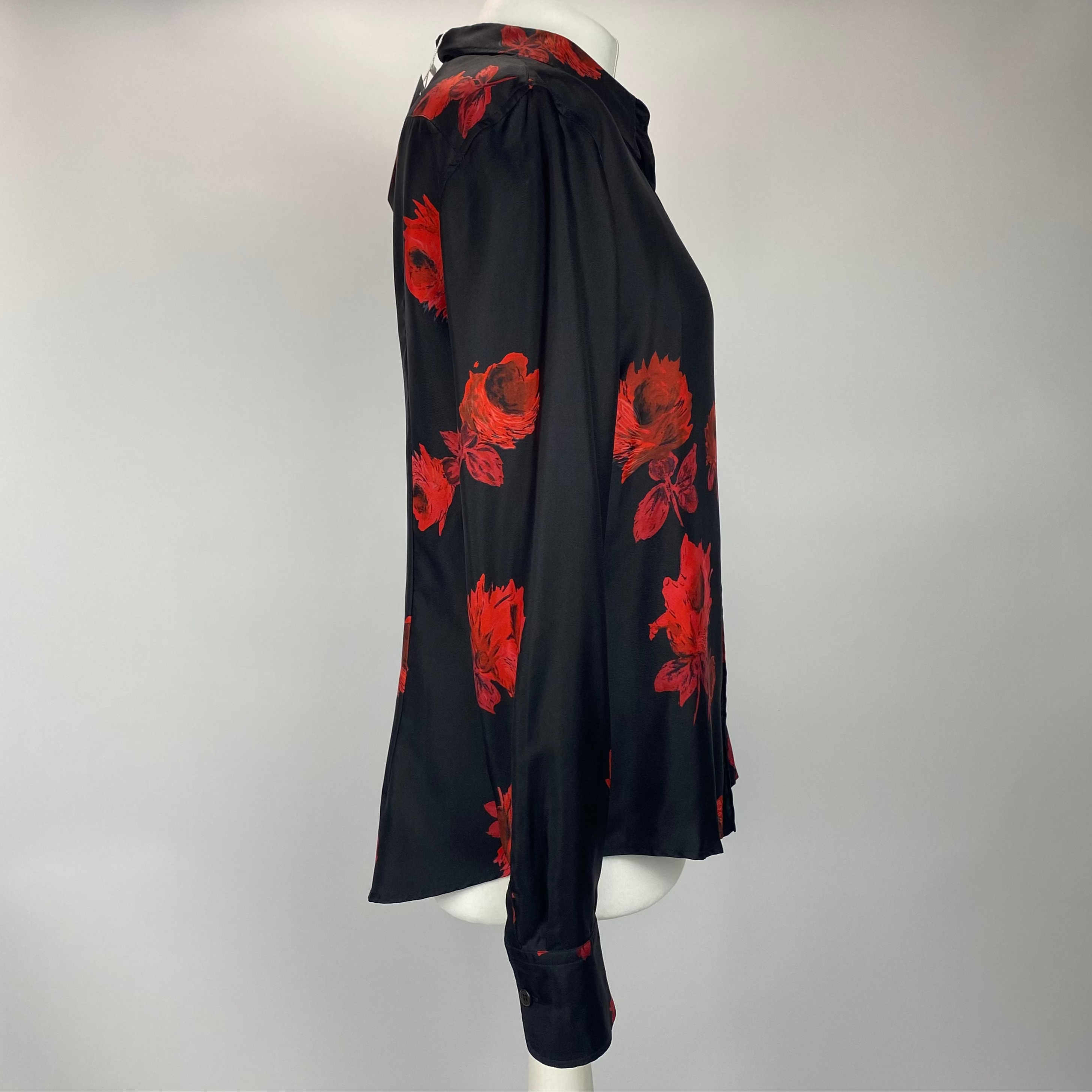 Prada Black & Red Floral Silk Shirt M