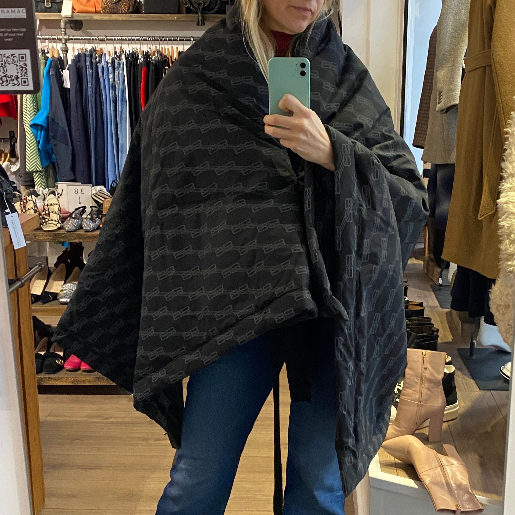 Balenciaga Black Logo Cotton Quilted Blanket