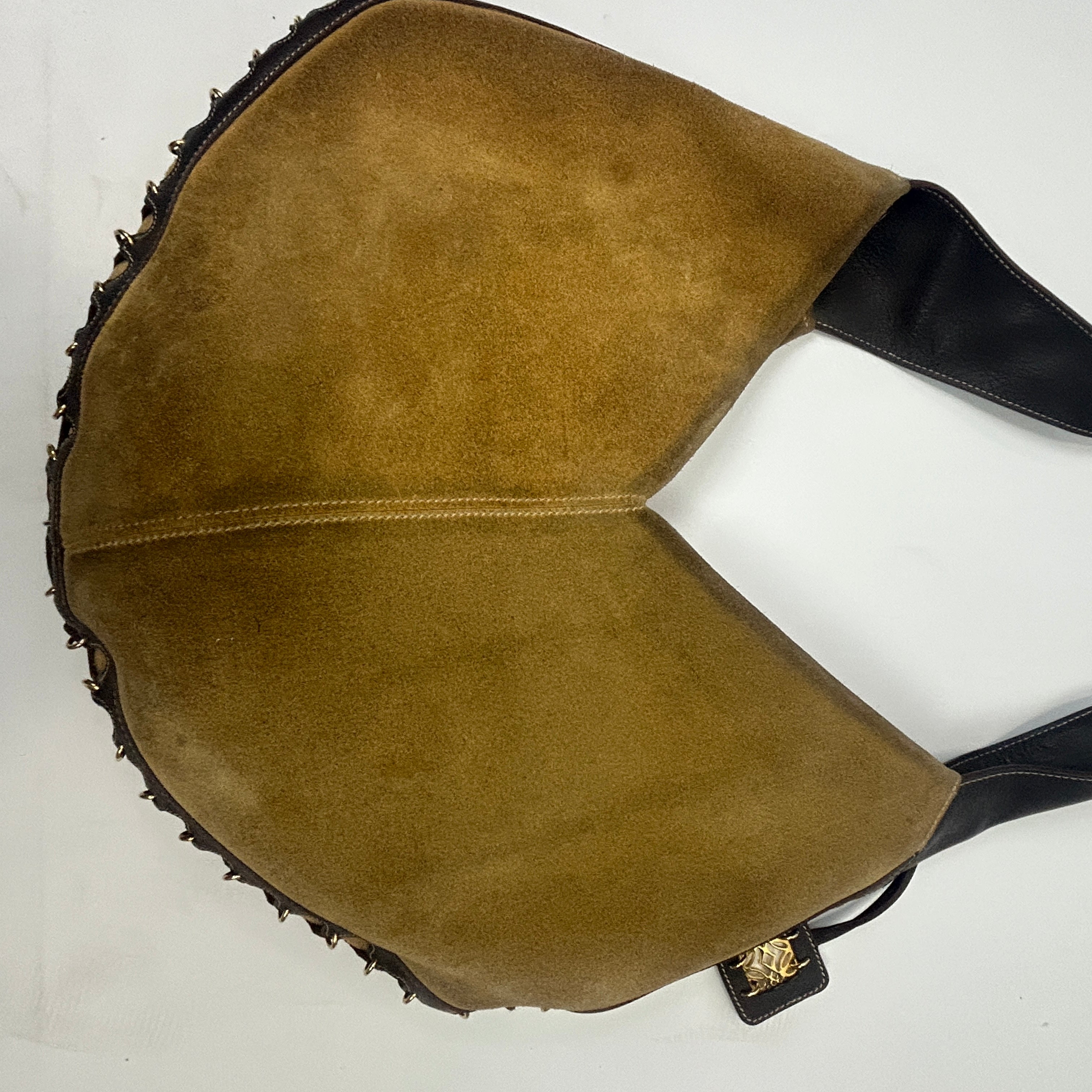 Loewe Camel Suede & Chocolate Leather Hobo Anagram Shoulderbag