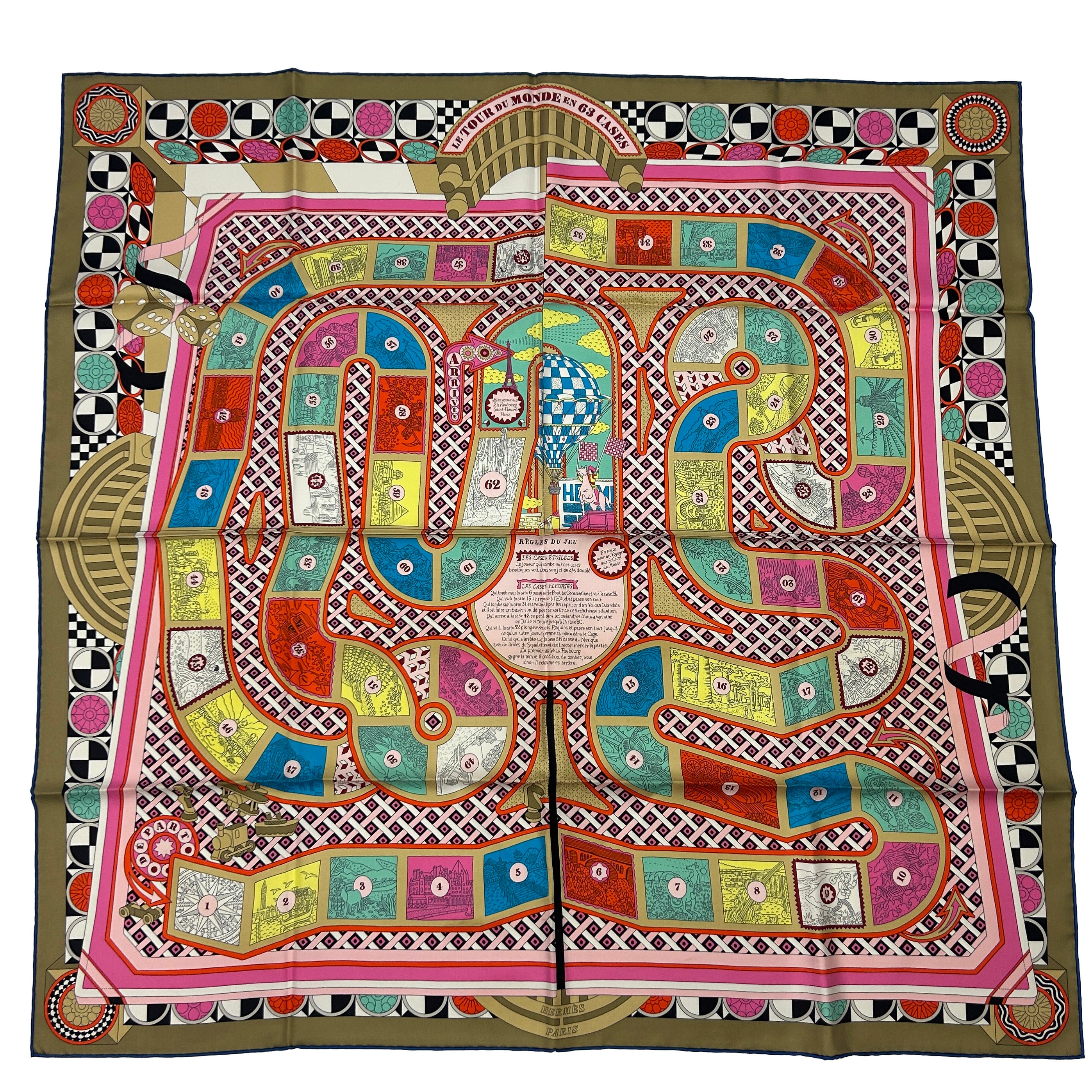 Hermes Le Tour Du Monde En 63 Cases Silk Twill 90 Scarf