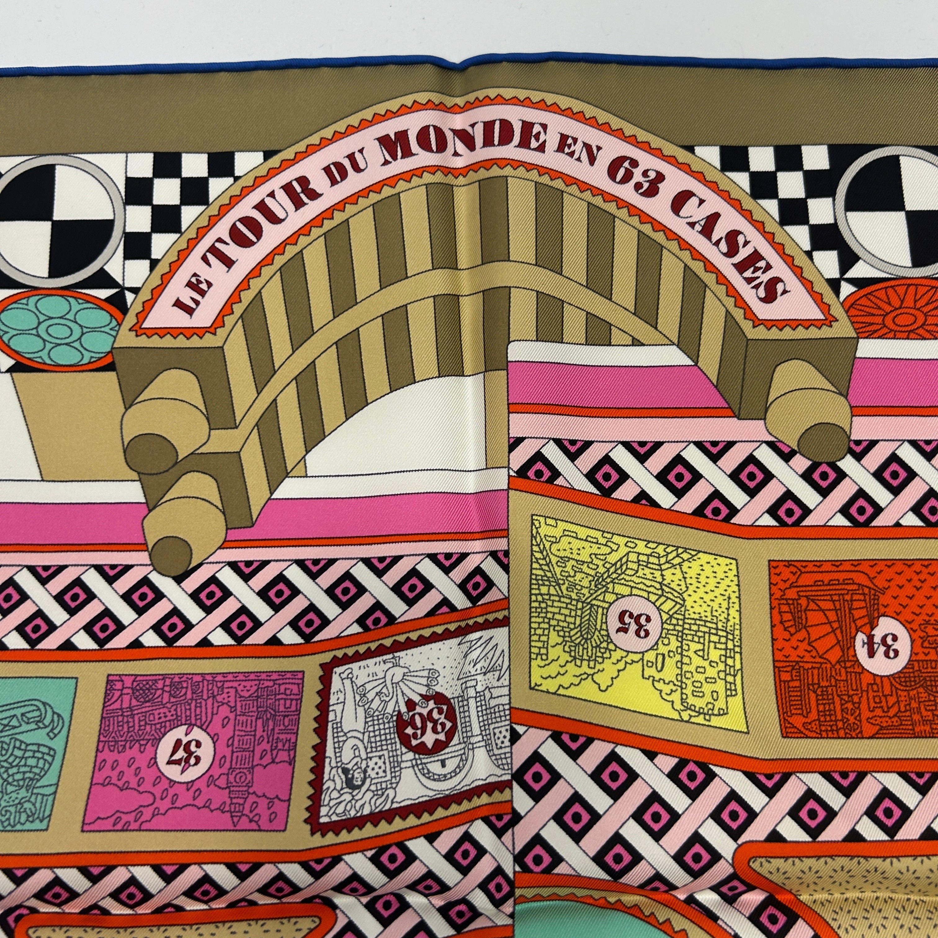 Hermes Le Tour Du Monde En 63 Cases Silk Twill 90 Scarf