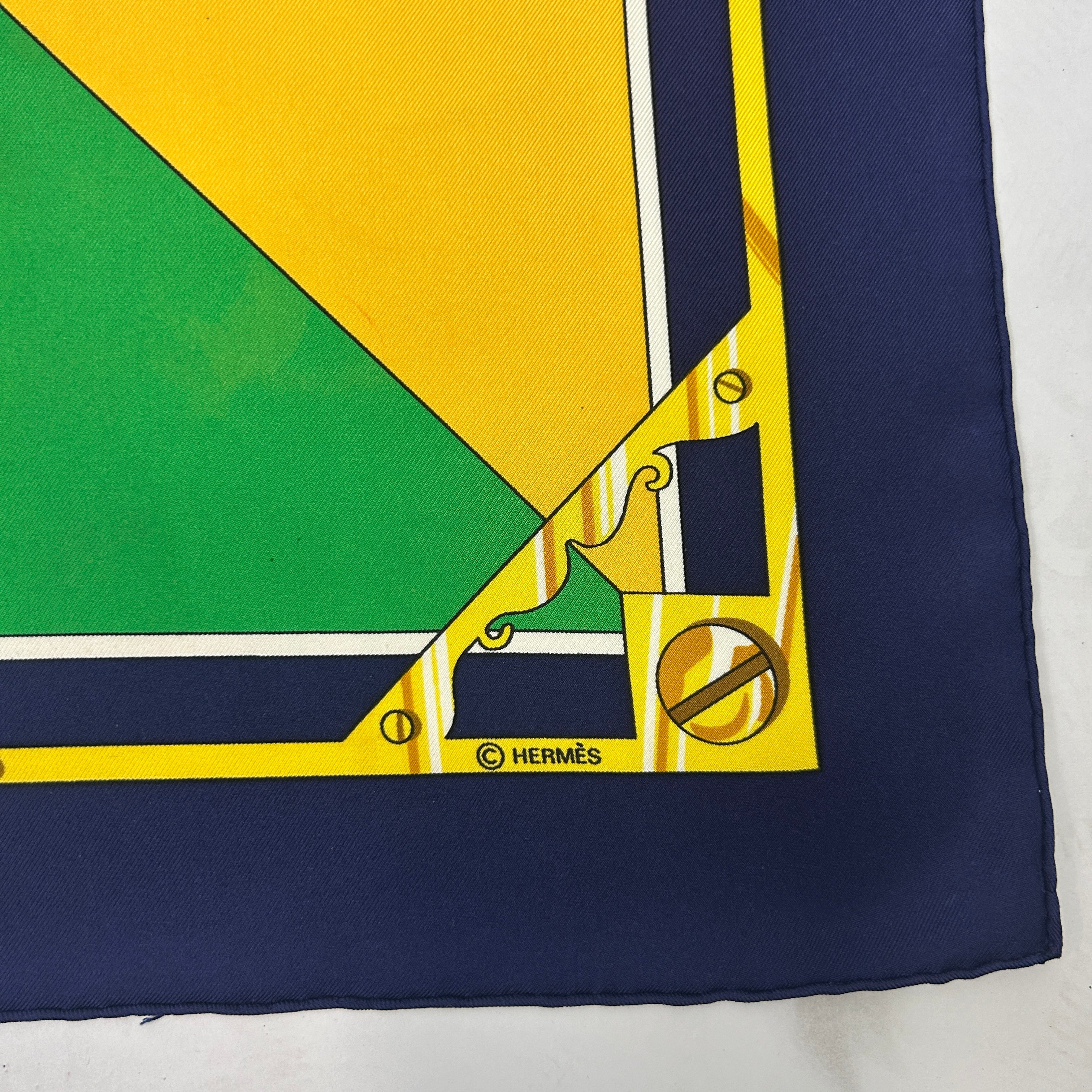 Hermes Navy Sextants Silk Twill 90 Scarf