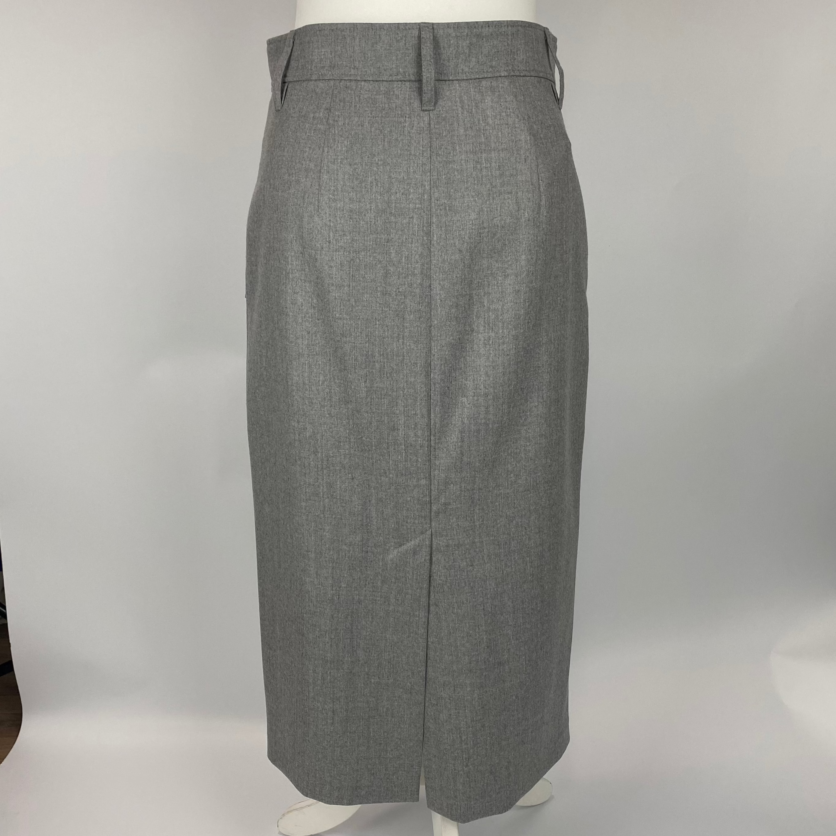 Brunello Cucinelli Grey Wool Straight Midaxi Skirt S